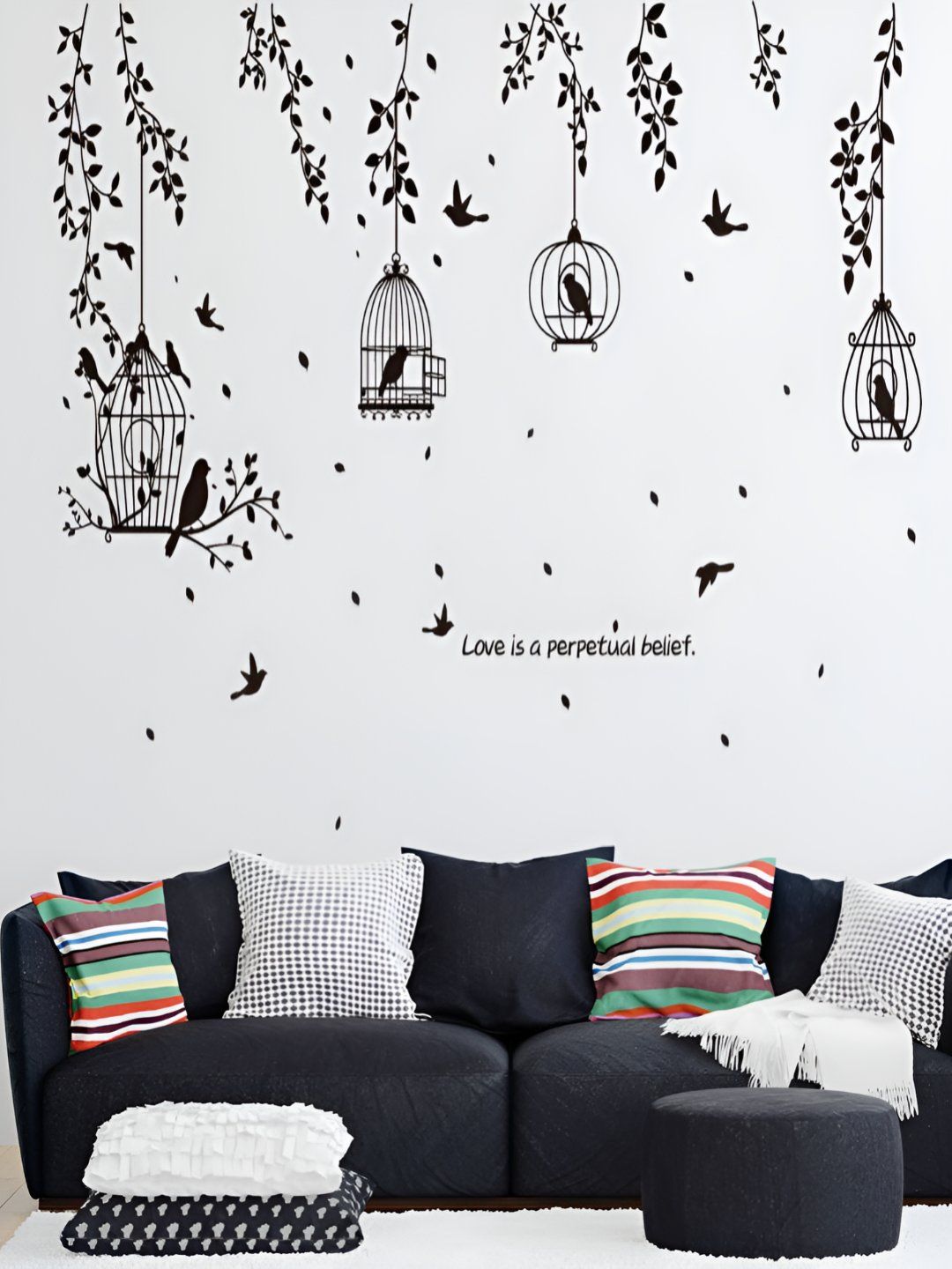 INDIAN ROYALS Black Birds Cage Printed Self-Adhesive & Durable Wall Sticker-picture-4