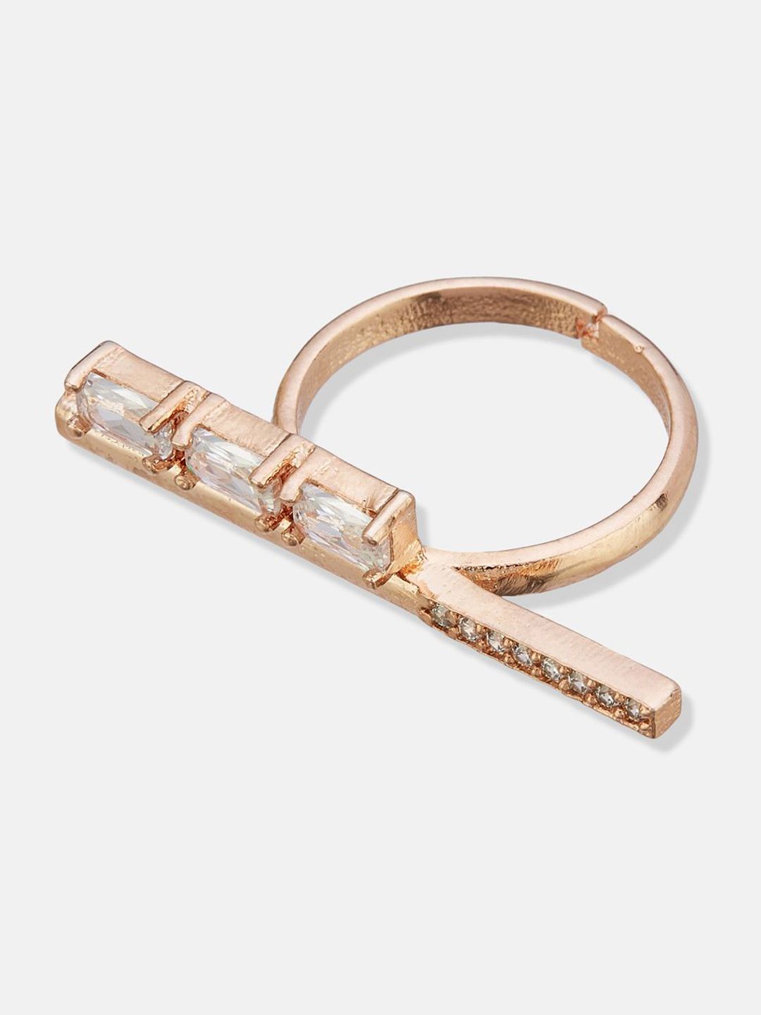 ATIBELLE Set Of 2 Silver-Plated Cubic Zirconia Studded Fusion Finger Rings