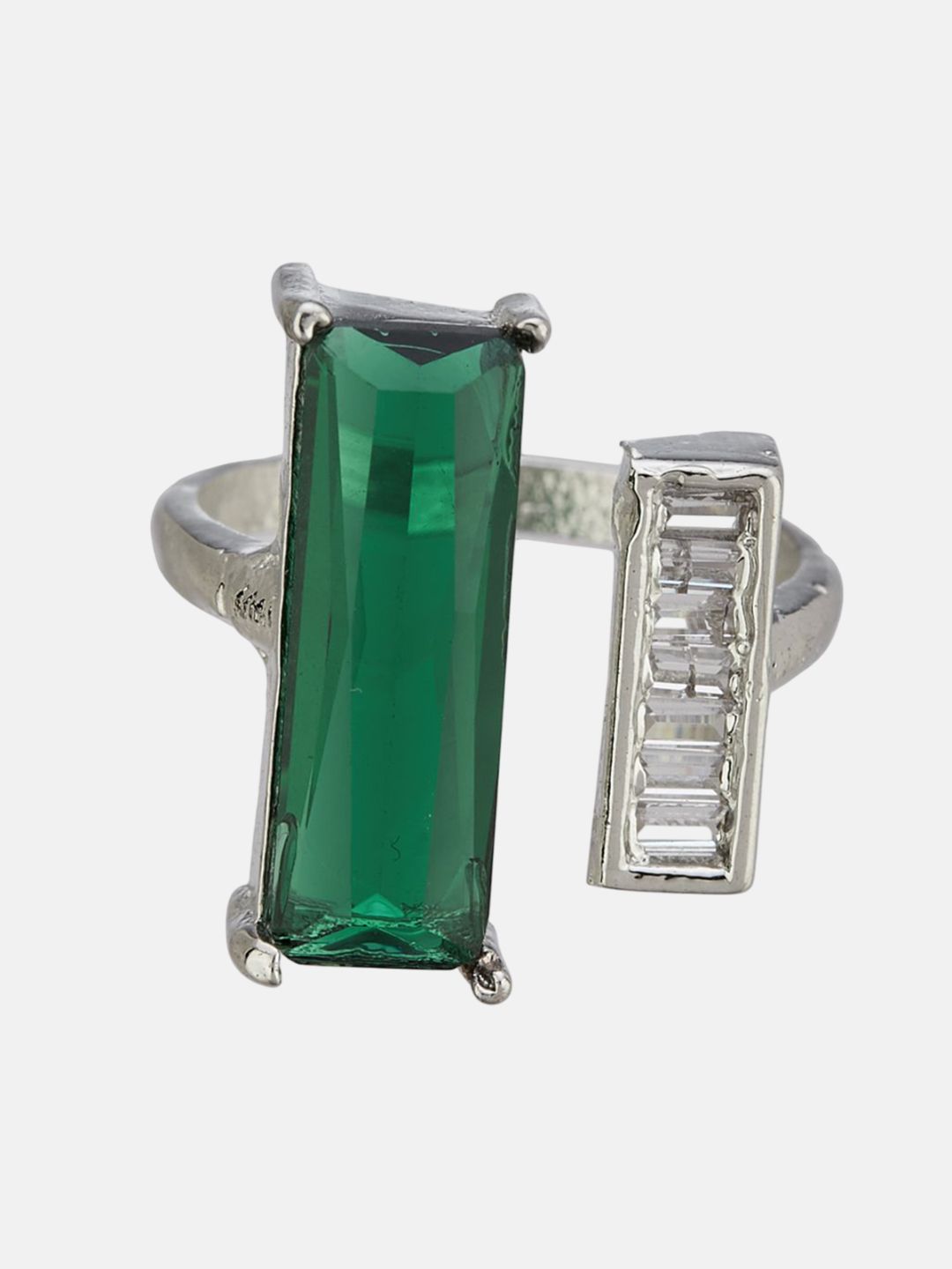 ATIBELLE Set Of 2 Silver-Plated Cubic Zirconia Studded Fusion Finger Rings
