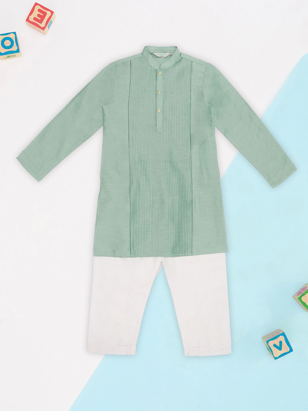 indus route by Pantaloons Boys Striped Mandarin Collar Straight Kurta With Pyjamas