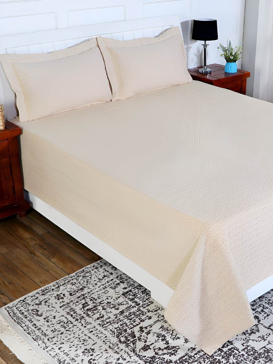 Aura Beige Printed Cotton Double King Bed Cover-image-32