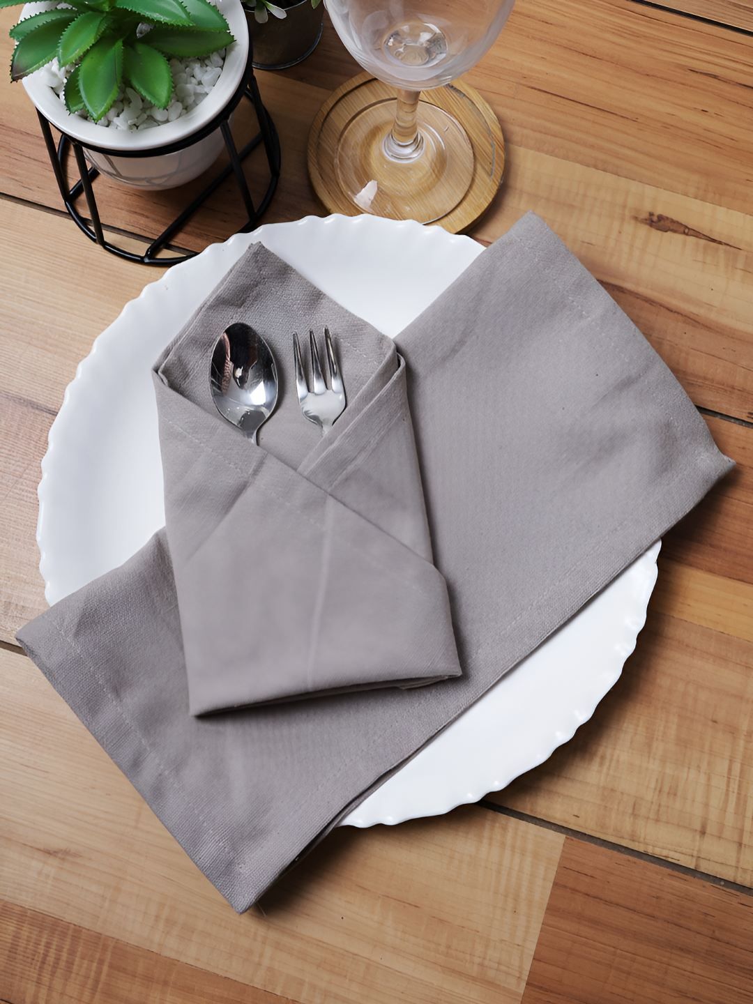Aura Set of 6 Grey Pure Cotton Table Napkins-picture-23