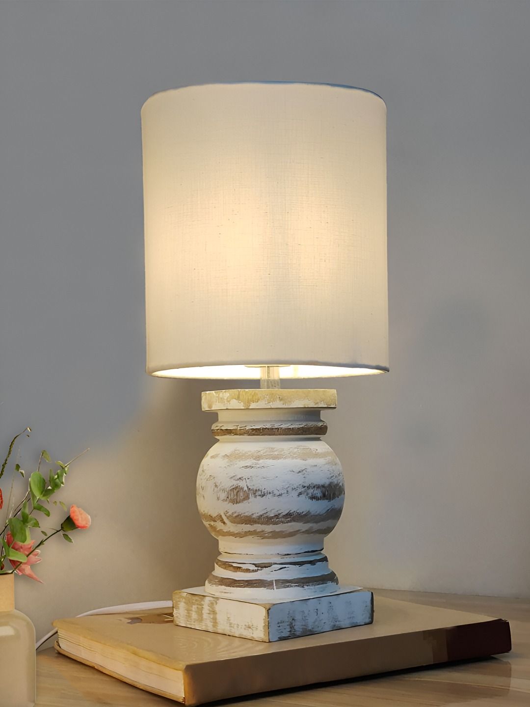 Decorcity White Wooden Cylindrical Shaped Table Lamp-picture-10