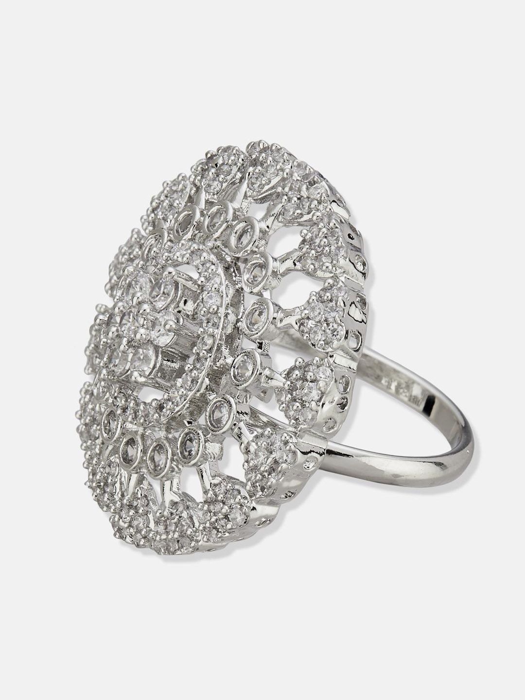 ATIBELLE Set Of 2 Rose Gold-Plated Cubic Zirconia Studded Floral Finger Ring