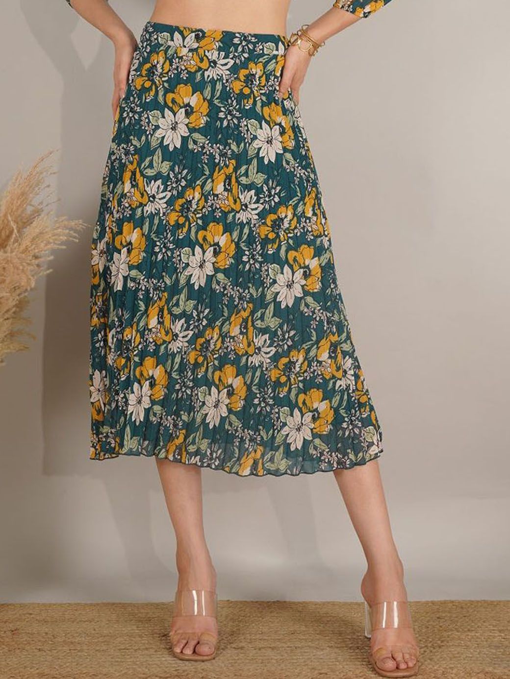 NUEVOSDAMAS Floral Printed Pleated A-Line Midi Skirt-picture-24