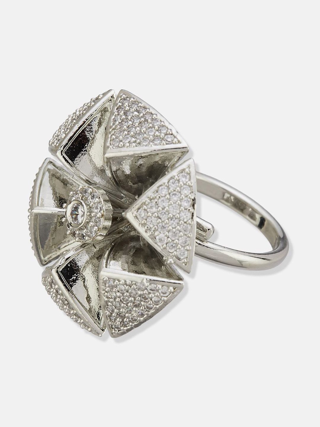 ATIBELLE Set Of 2 Rose Gold-Plated Cubic Zirconia Studded Fusion Finger Rings