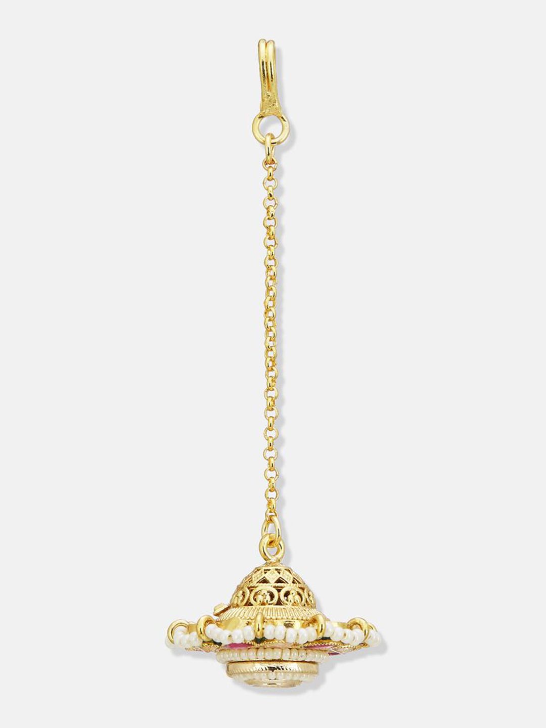ATIBELLE Set of 2 Gold-Plated Stone Studded and Rajasthani Borla Beaded Maang Tikkas