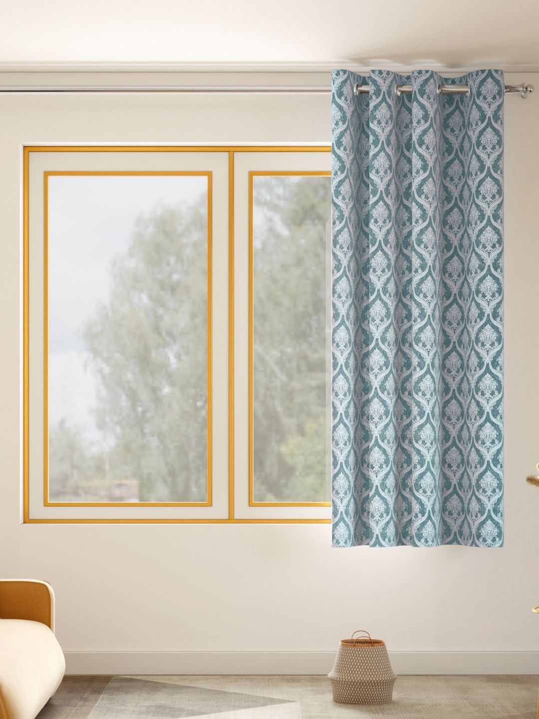 haus & kinder Ornate Symphony Blue & White Printed Room Darkening Window Curtain-image-6