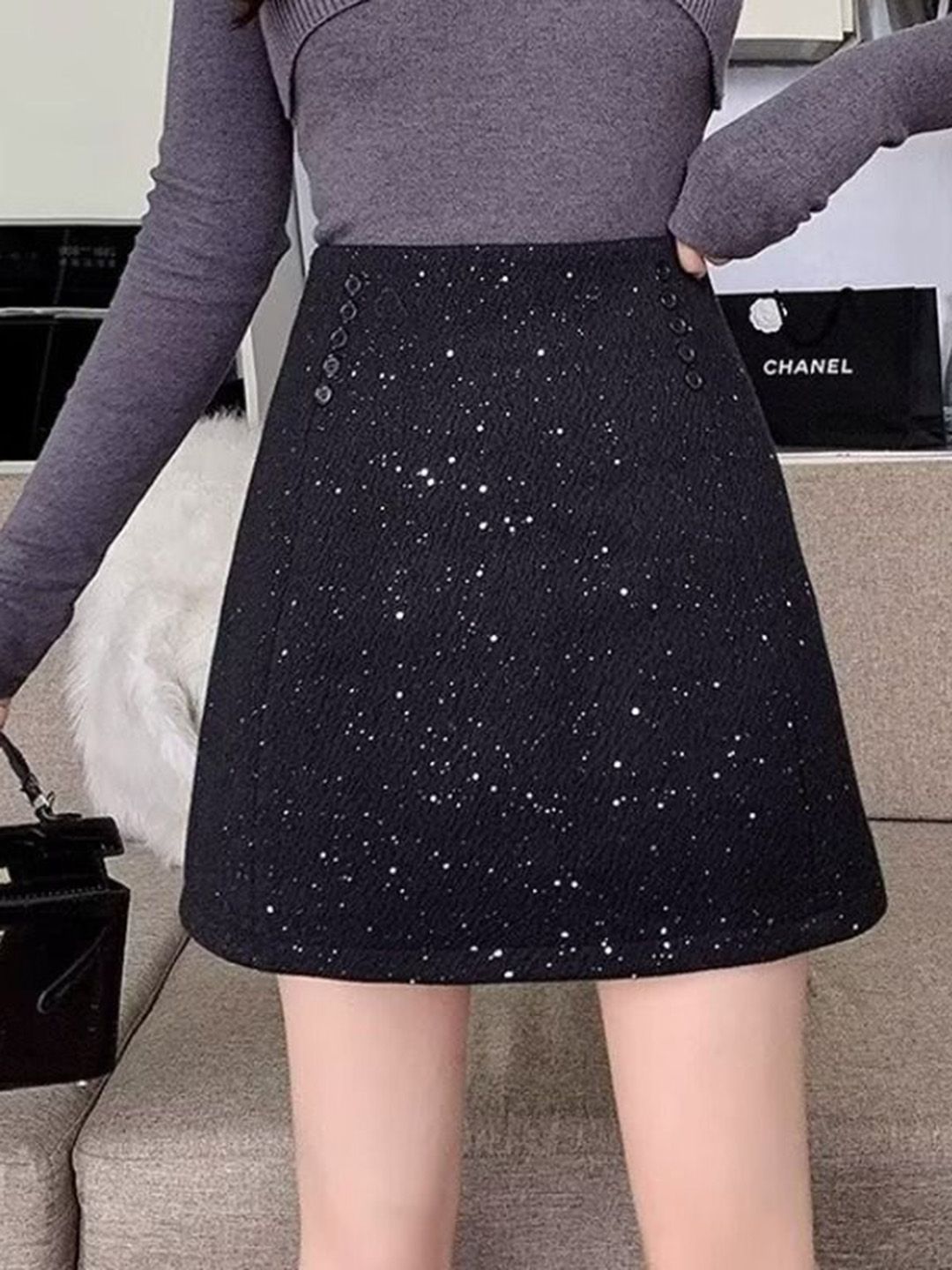 StyleCast x Revolte Embellished A-Line Above Knee Skirt-image-30