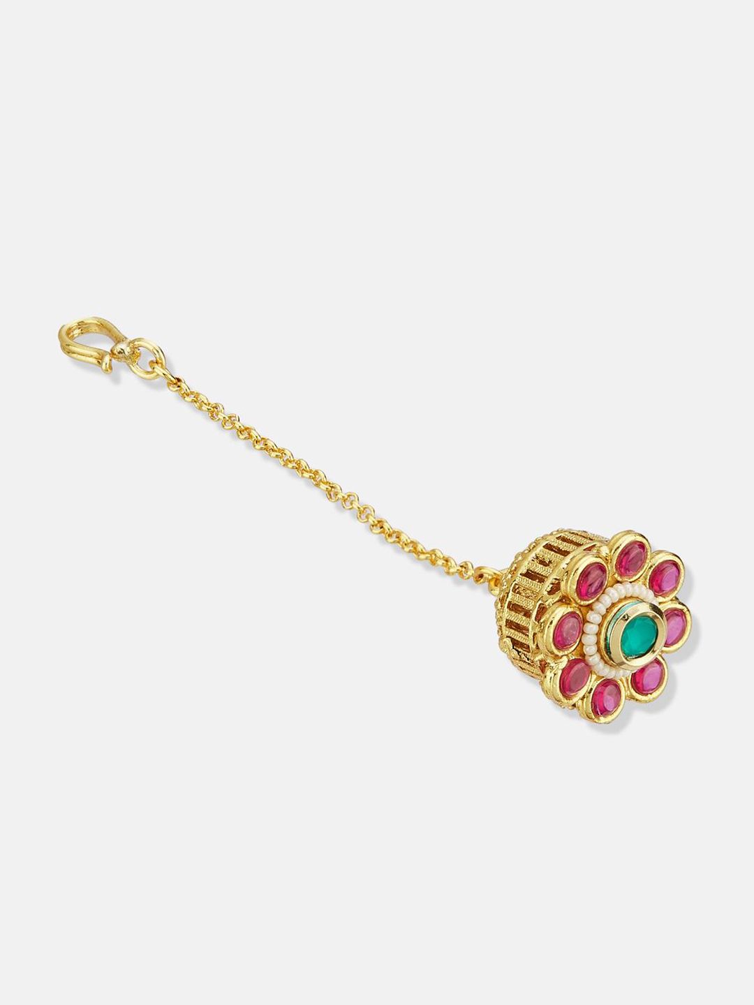 ATIBELLE Set of 2 Gold-Plated Stone Studded and Rajasthani Borla Beaded Maang Tikkas