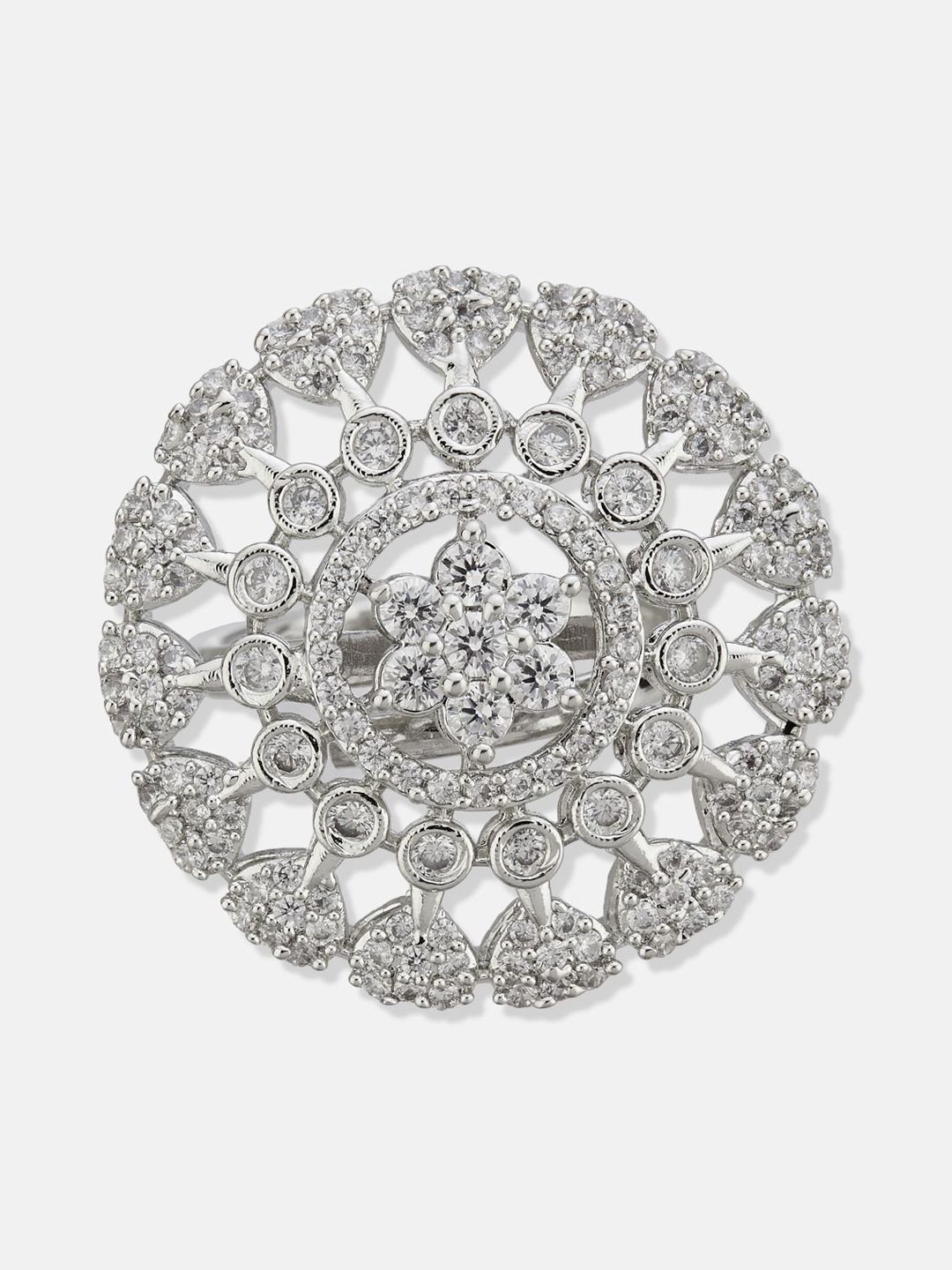 ATIBELLE Set Of 2 Sliver-Plated Cubic Zirconia-Studded Finger Ring