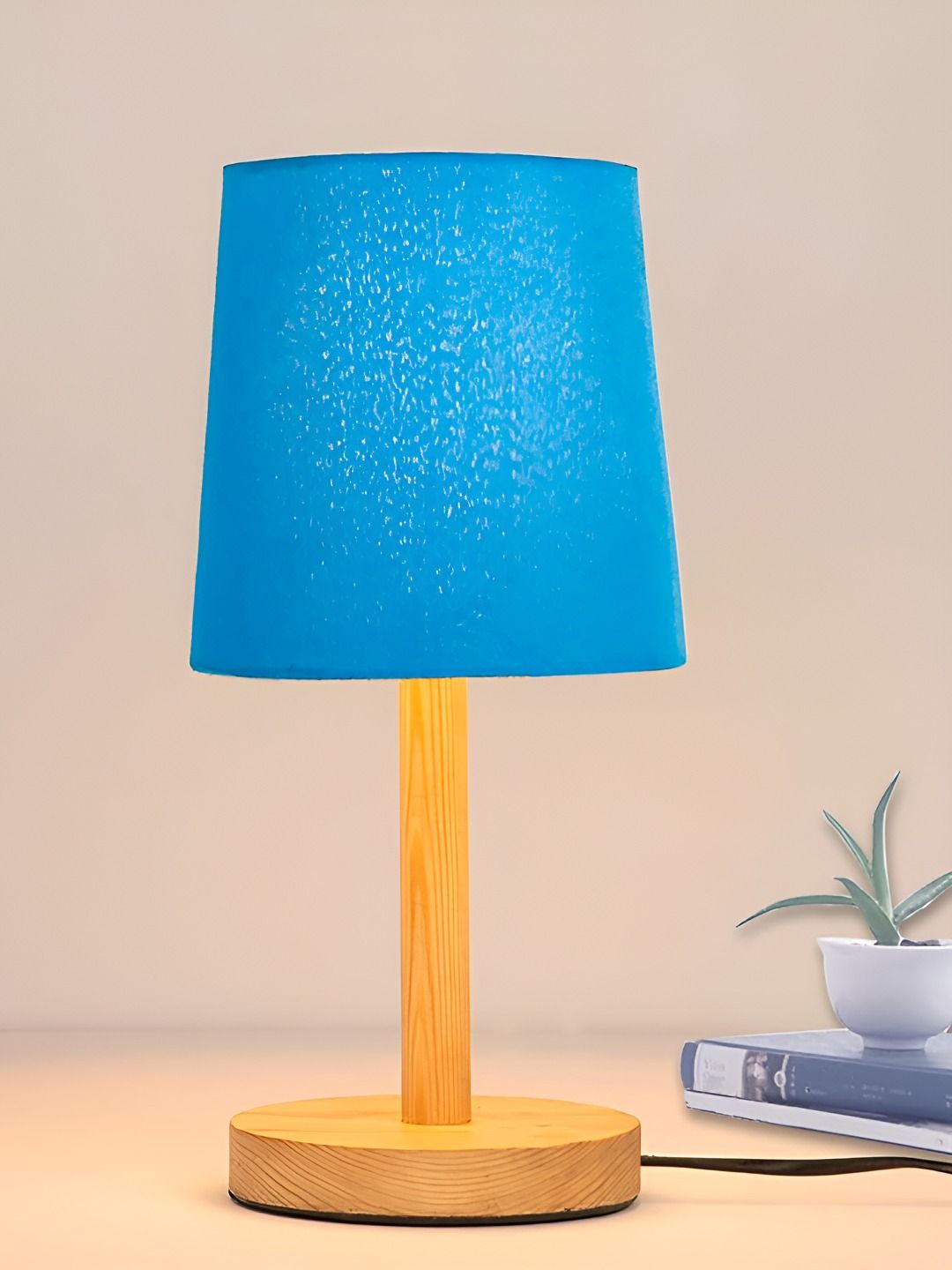 Decorcity Blue Wood Traditional Frusturical Shaped Table Lamp-picture-50