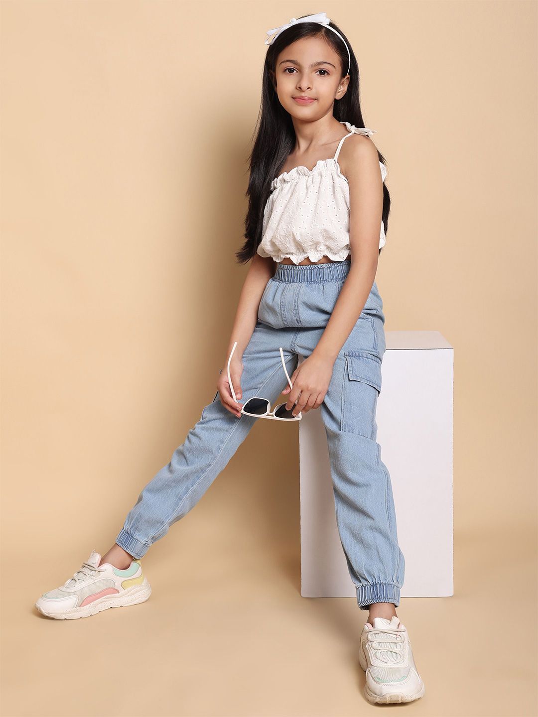 YK Girls Schiffli Shoulder Straps Pure Cotton Top With Jogger-picture-26