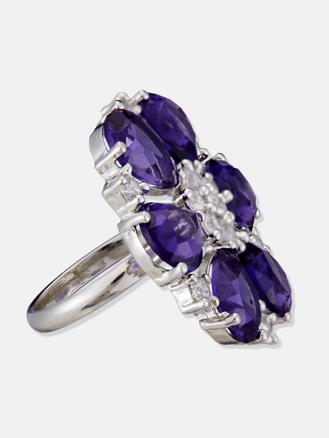 ATIBELLE Set Of 2 Silver Plated CZ Studded Finger Ring