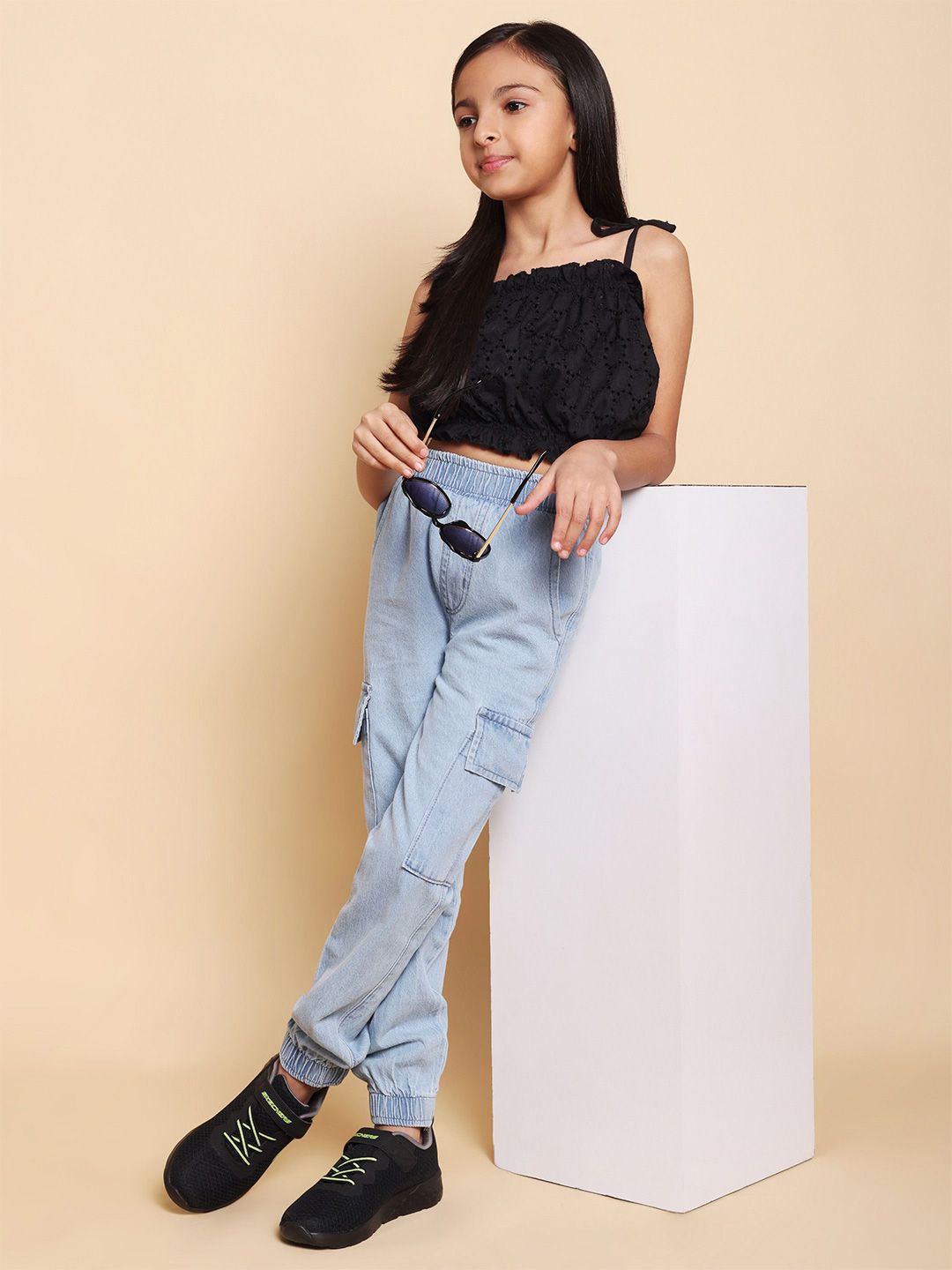 YK Girls Schiffli Shoulder Straps Pure Cotton Top With Jogger-picture-24