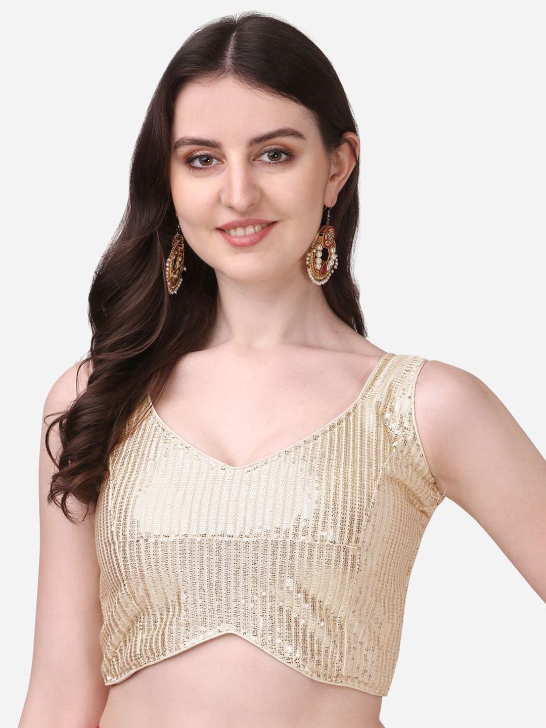 HERE&NOW Sequin Embroidered Sweetheart Neck Saree Blouse-picture-34