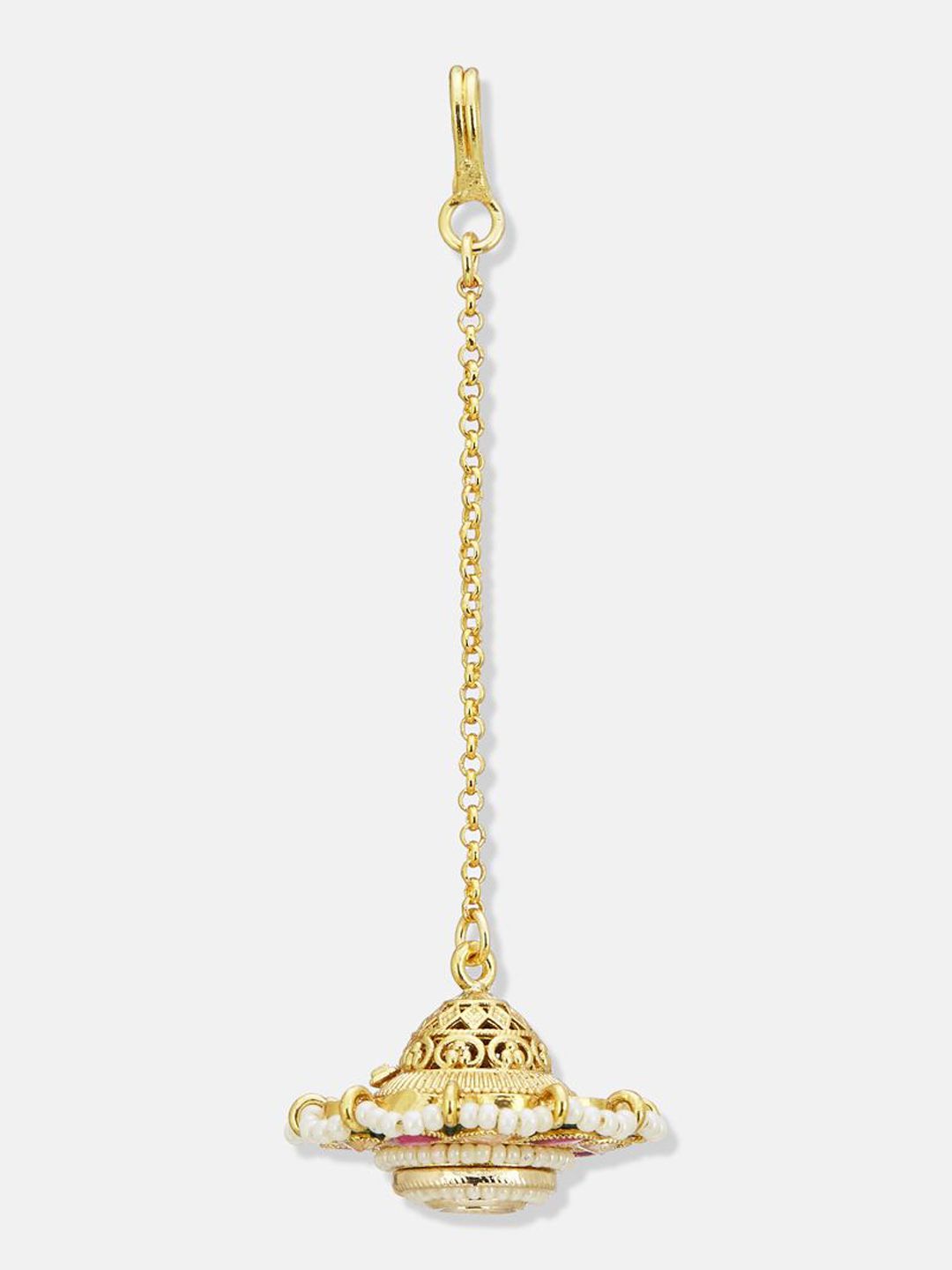 ATIBELLE Set of 2 Rose Gold-Plated Stone Studded and Rajasthani Borla Beaded Maang Tikkas