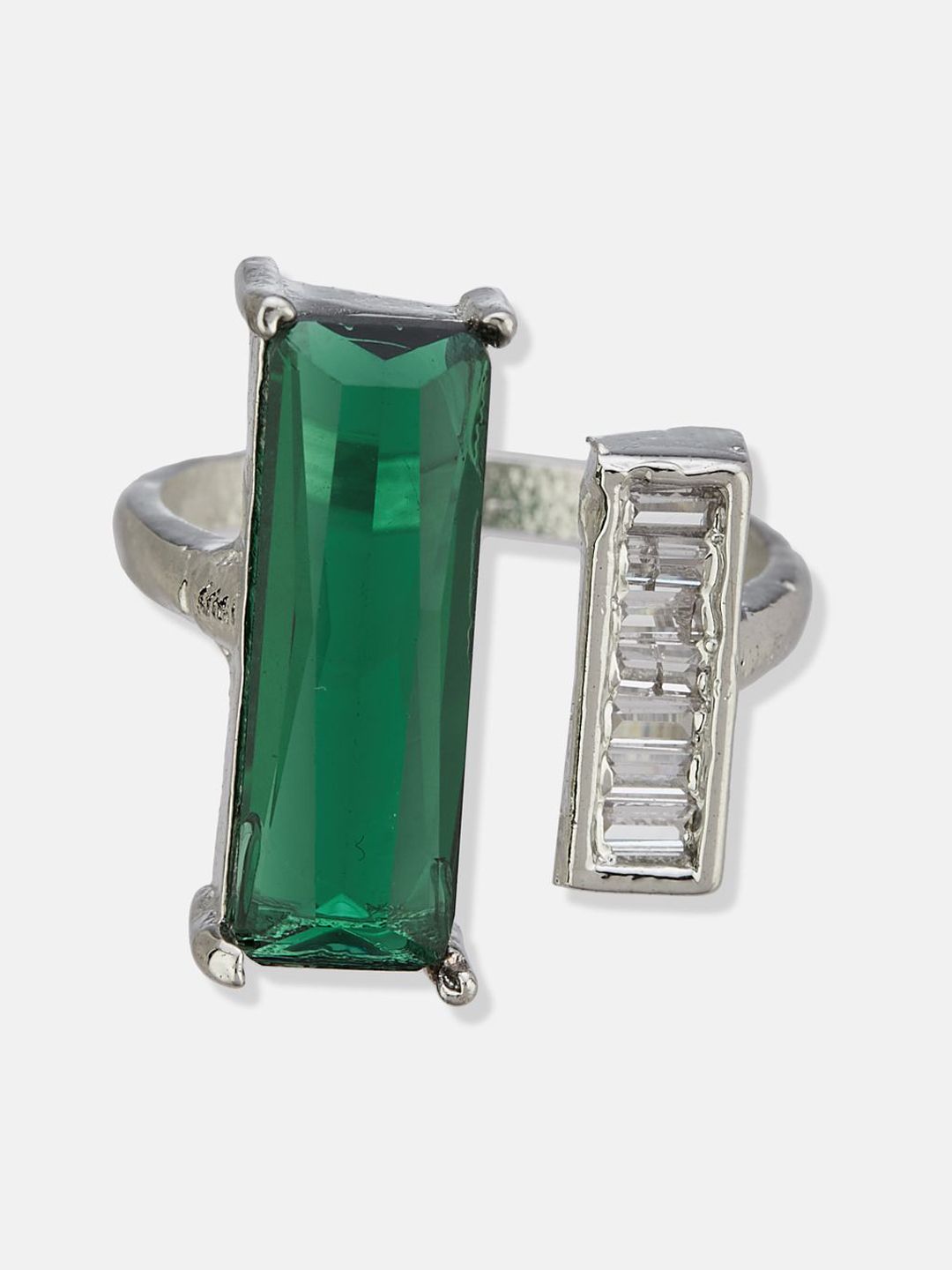 ATIBELLE Set Of 2 Sliver-Plated Cubic Zirconia-Studded Finger Ring