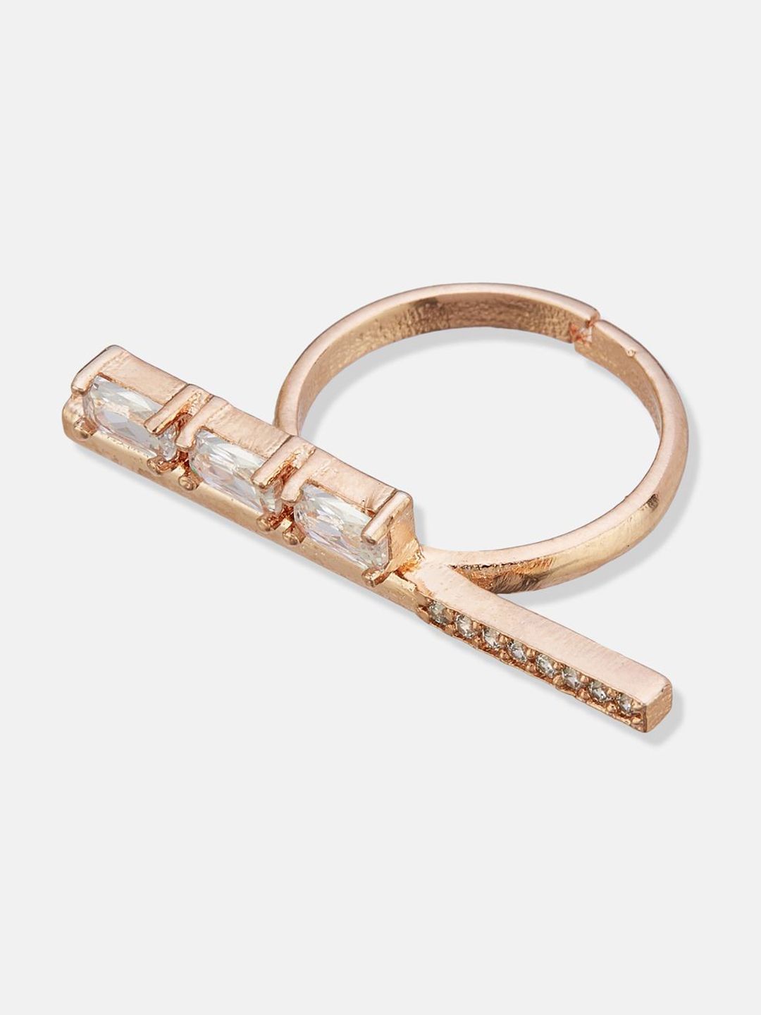 ATIBELLE Set Of 2 Rose Gold-Plated Cubic Zirconia Studded Dazzling Finger Rings
