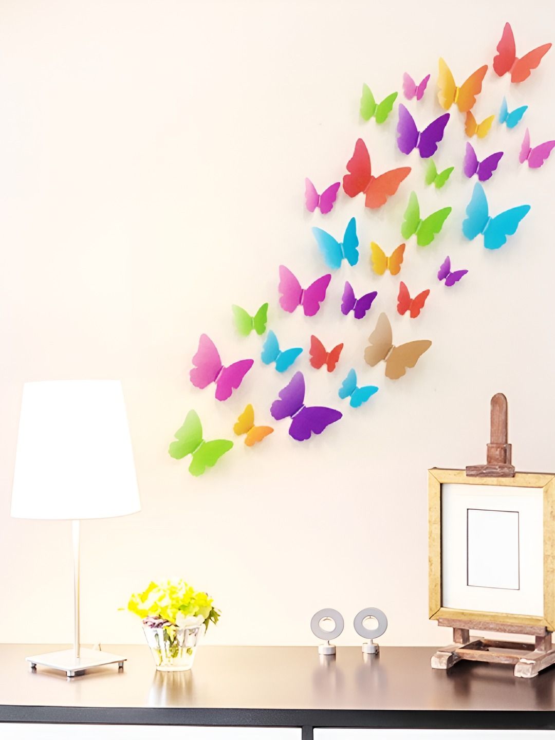 INDIAN ROYALS 30Pcs Yellow & Pink 3D Butterfly Waterproof Self Adhesive Wall Stickers-picture-25