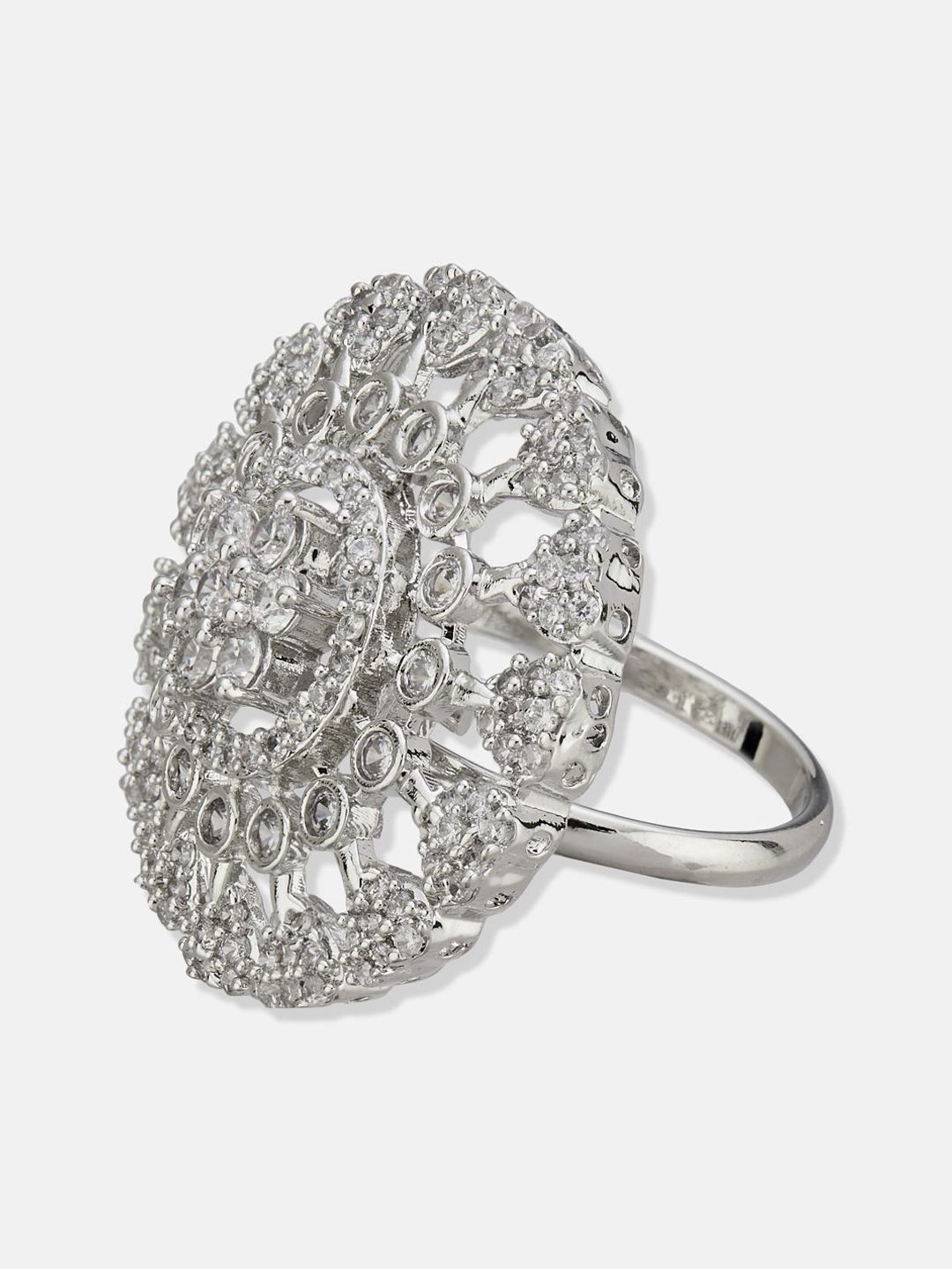 ATIBELLE Set Of 2 Sliver-Plated Cubic Zirconia-Studded Finger Ring