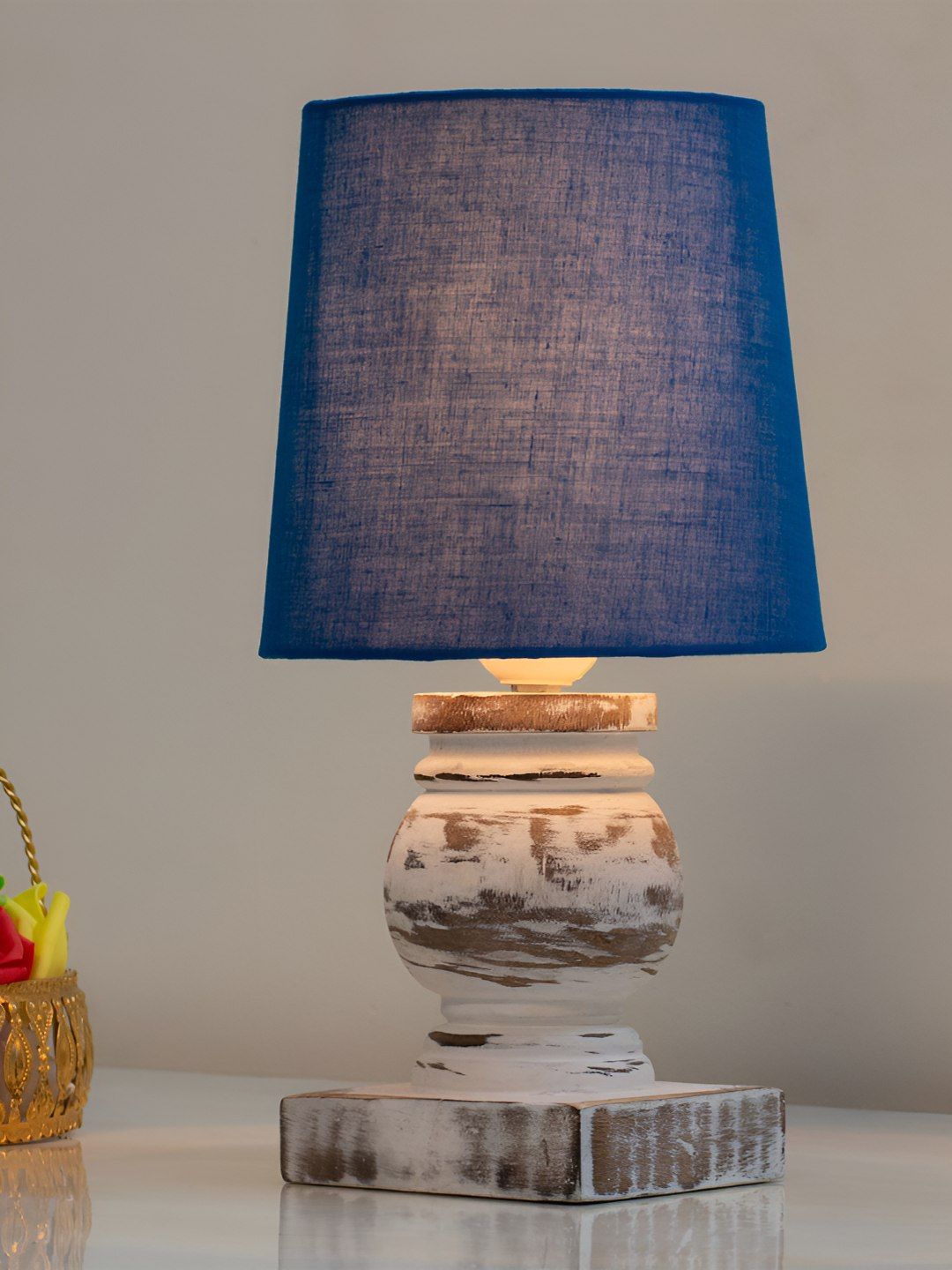 Decorcity Blue Wood Traditional Bell Shaped Table Lamp-image-40