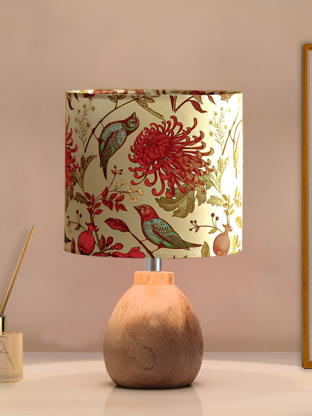 Decorcity Brown Printed Wood Traditional Cylindrical Shaped Table Lamp-picture-28