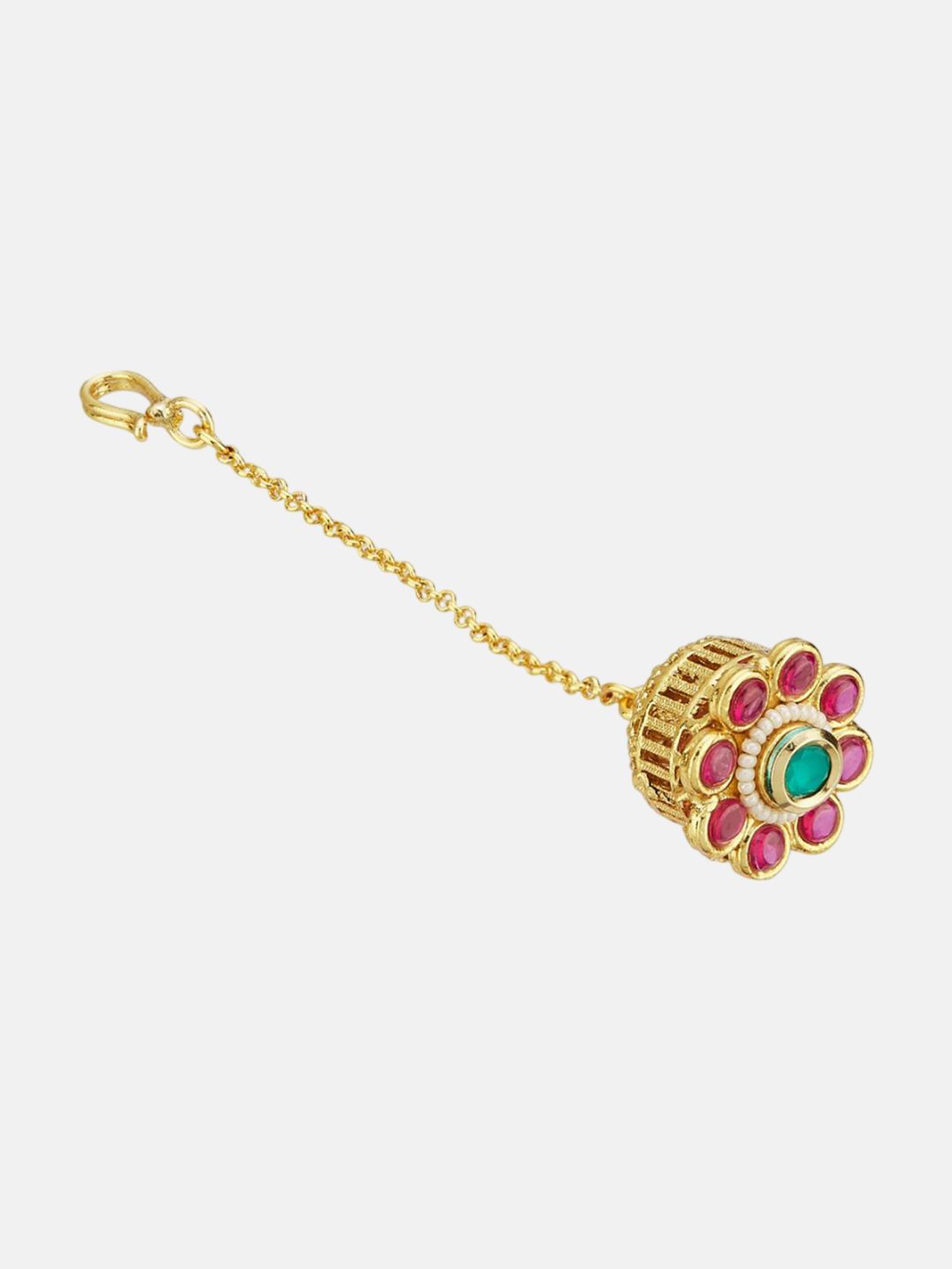ATIBELLE Set of 2 Gold-Plated Stone Studded and Rajasthani Borla Beaded Maang Tikkas
