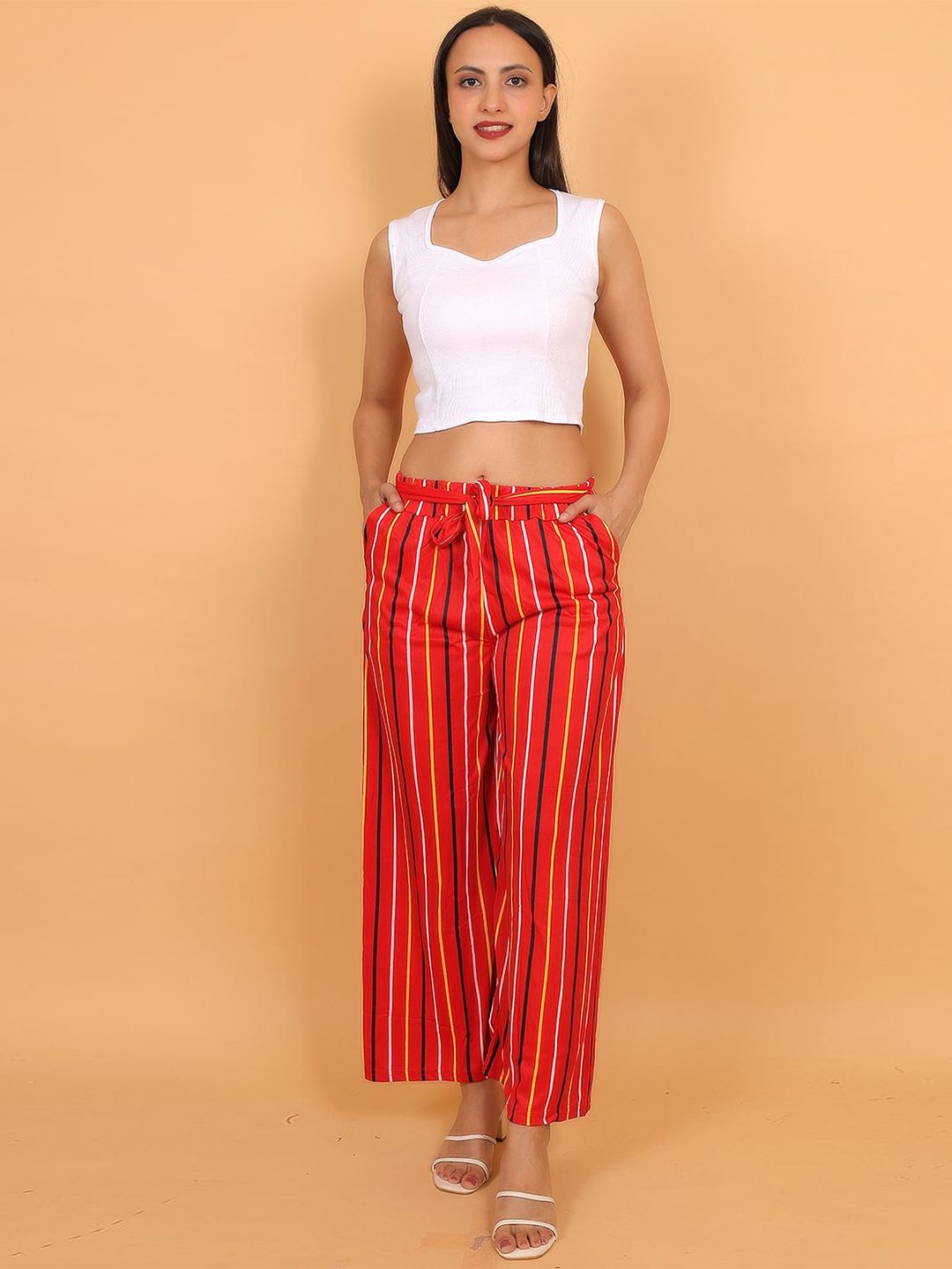 Trendzmy Women Striped High-Rise Straight fit Palazzos-image-41