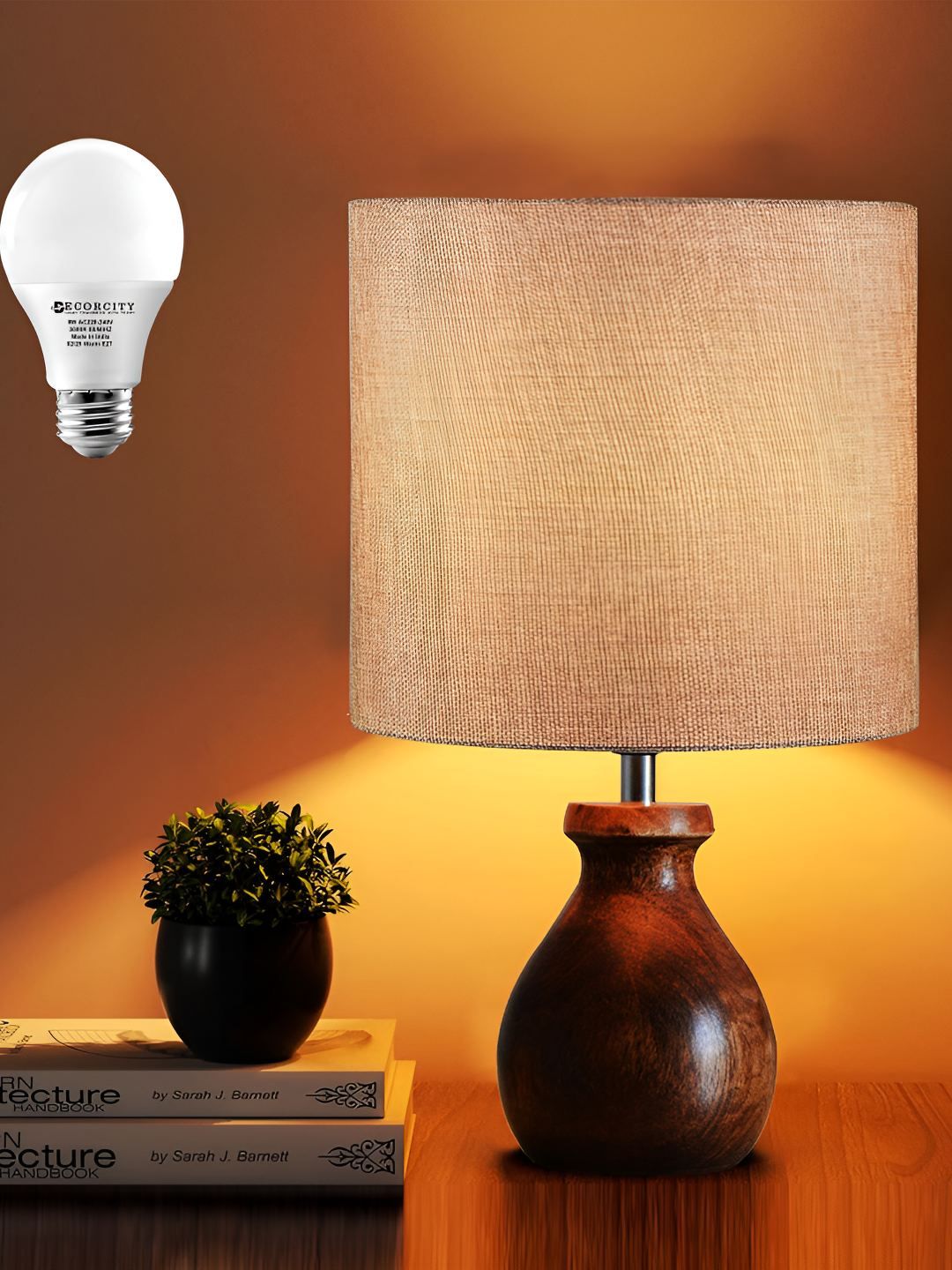 Decorcity Brown Wooden Cylindrical Shaped Table Lamp-image-44