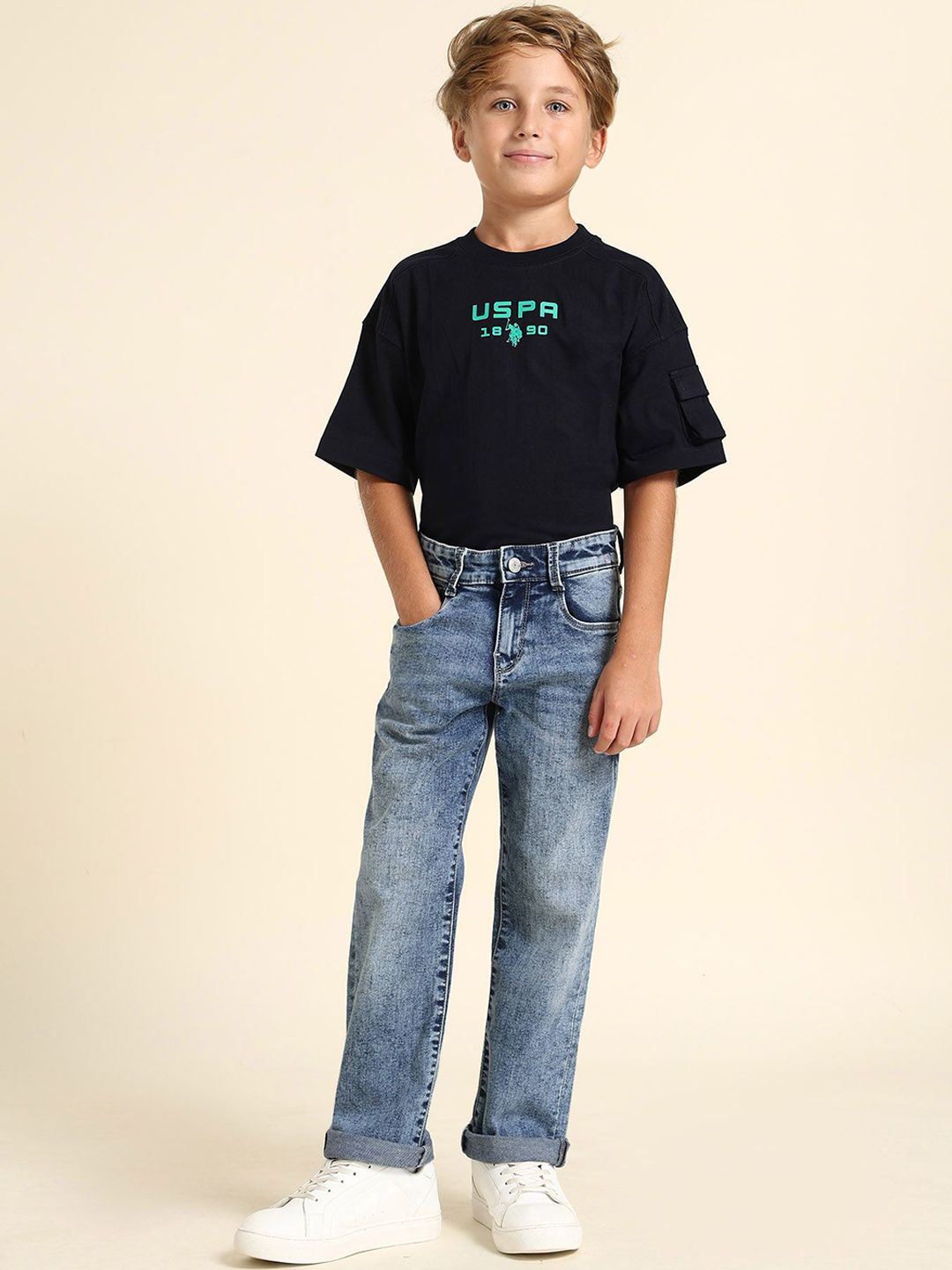 U.S. Polo Assn. Kids Boys Relaxed Fit Mid-Rise Light Fade Stretchable Jeans