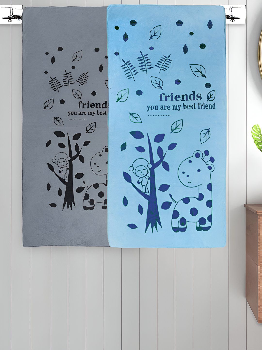 Myntra Elegant Homes Grey & Blue 2 Printed Cotton 300 GSM Bath Towel-picture-15