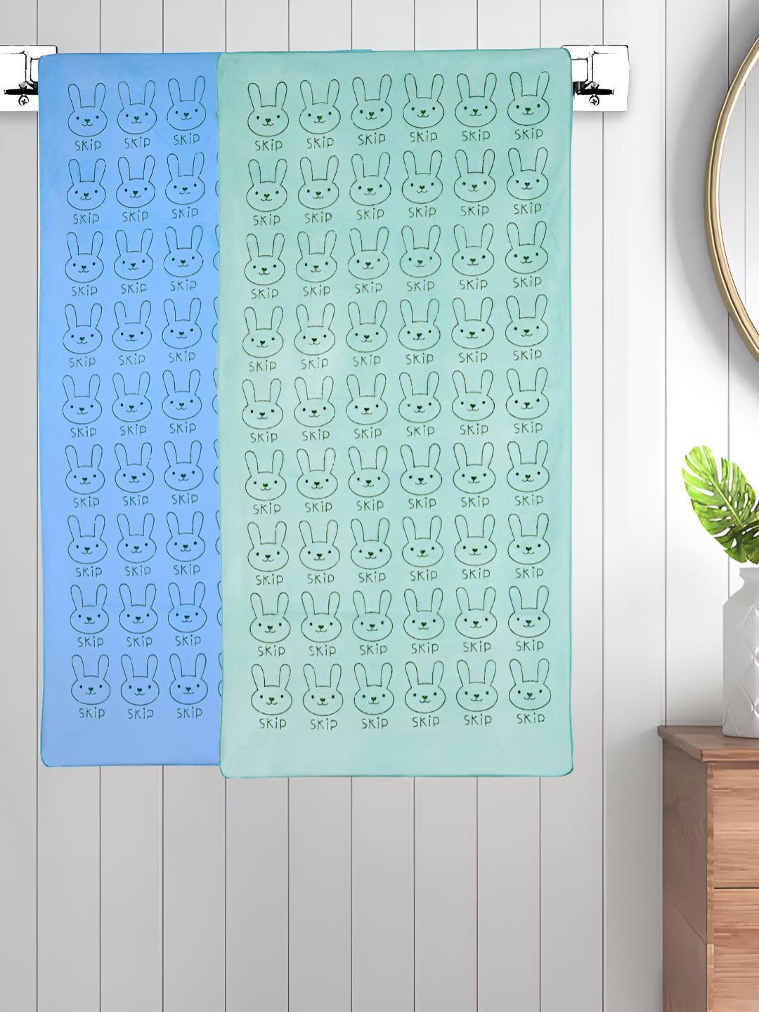 Myntra Elegant Homes Blue & Green 2 Printed Cotton 300 GSM Bath Towel-picture-22