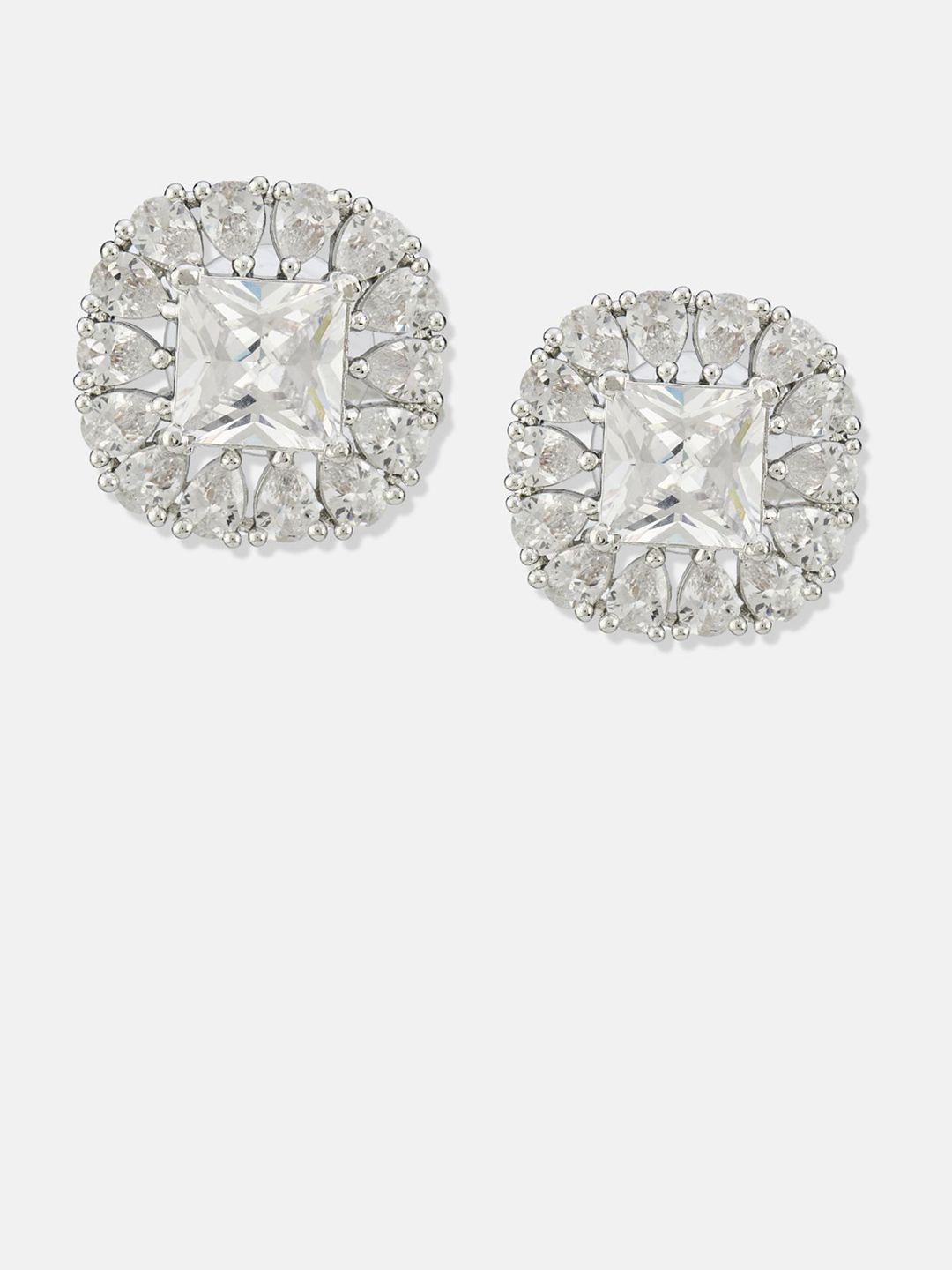 ATIBELLE Set of 2 Silver Plated Contemporary Cubic Zirconia Studded