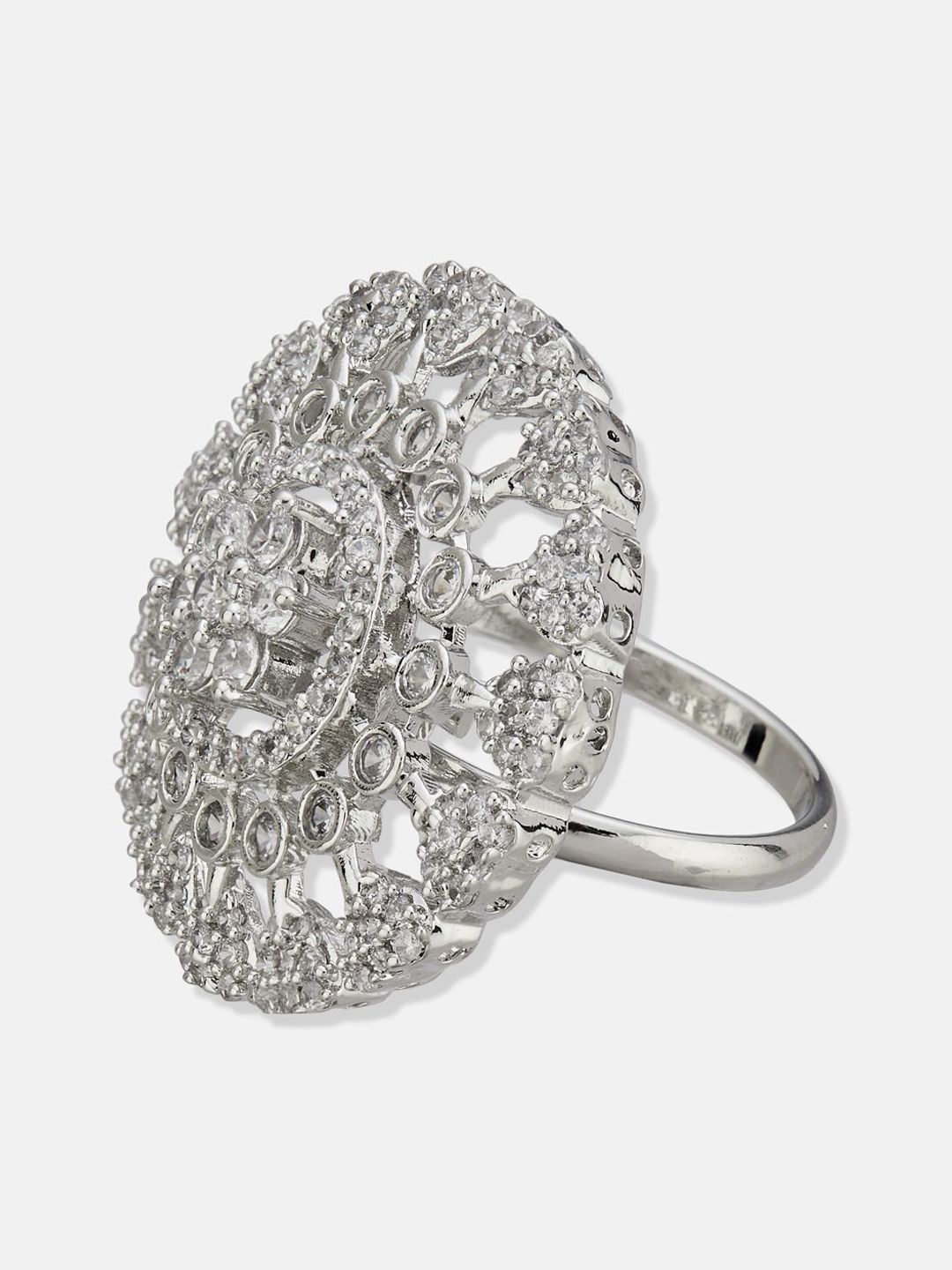 ATIBELLE Set Of 2 Silver-Plated Cubic Zirconia Studded Fusion Finger Rings