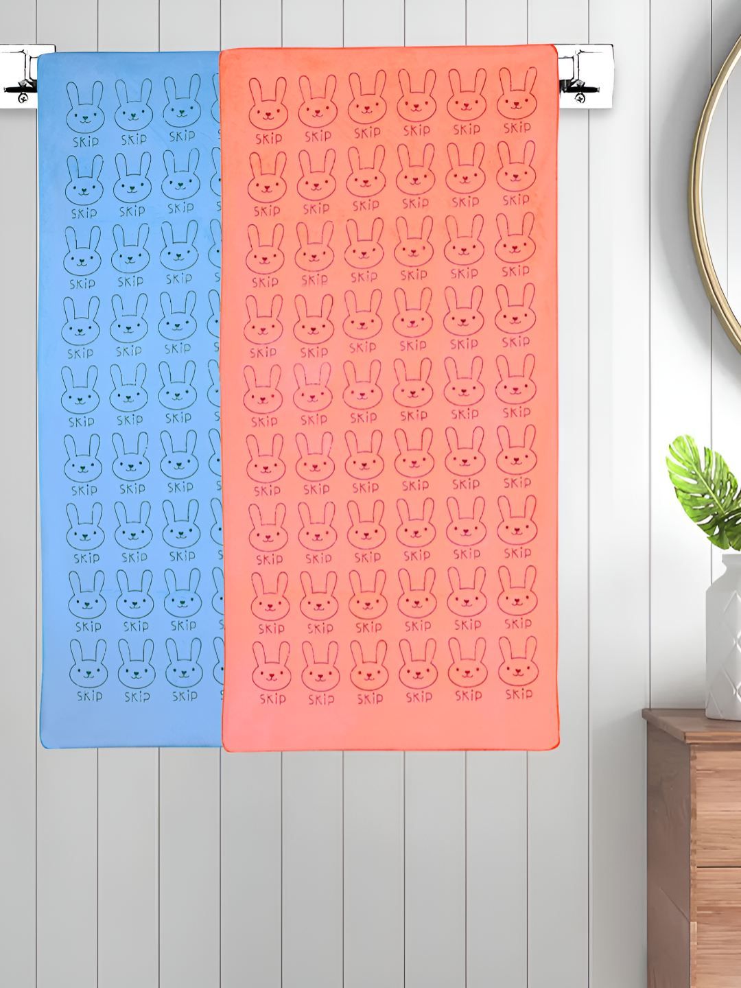 Myntra Elegant Homes Blue & Peach-Coloured 2 Printed Cotton 300 GSM Bath Towel-picture-12