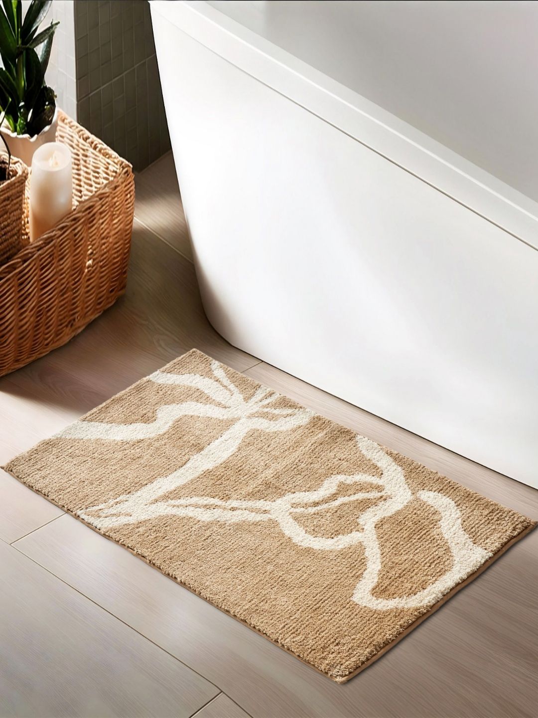Home Centre Beige & White Abstract Printed Anti Slip 1850 GSM Bath Rug-image-12