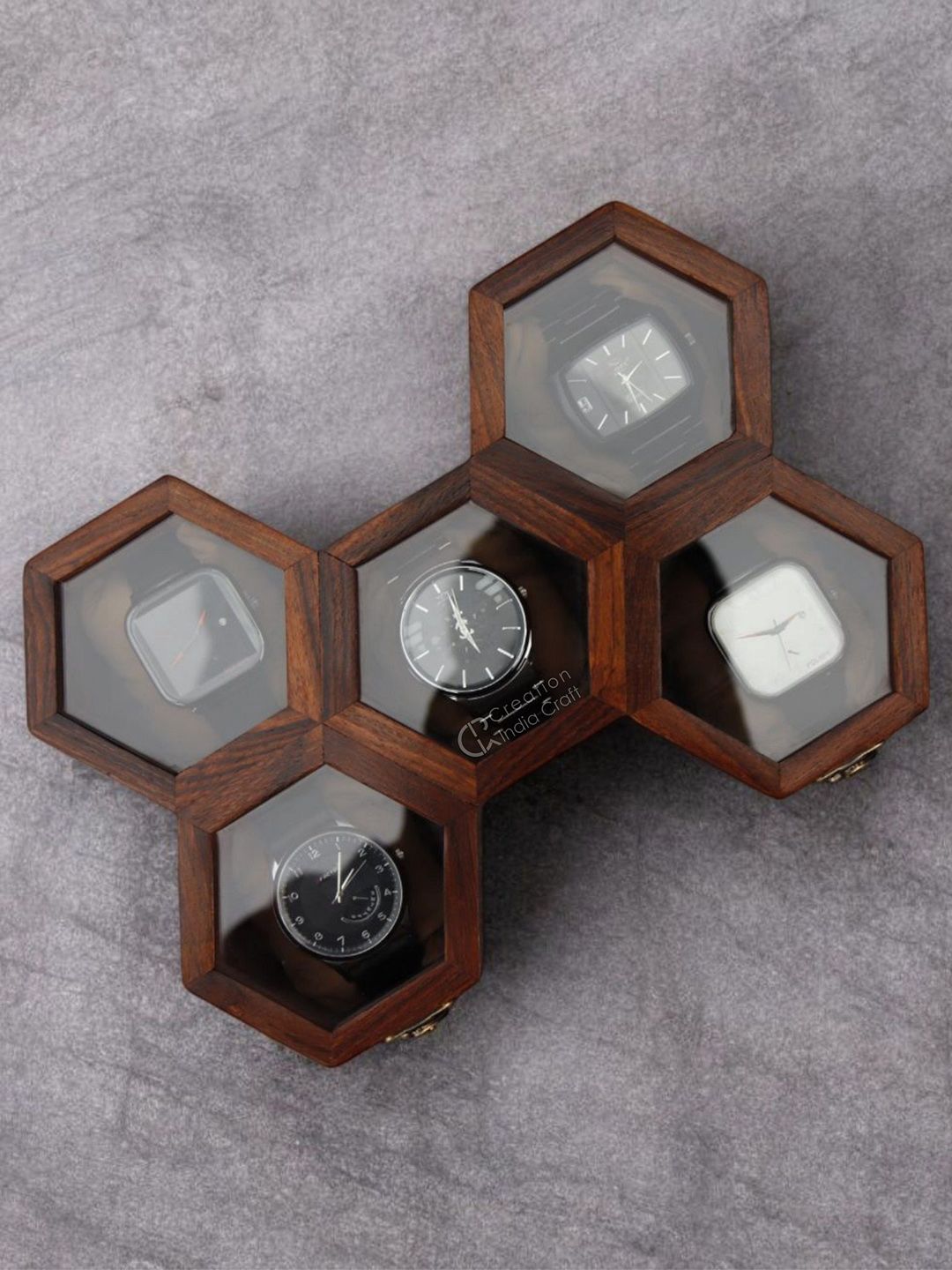 Creation India Craft Brown Wooden 5-Slot Vintage Watch Box-picture-15