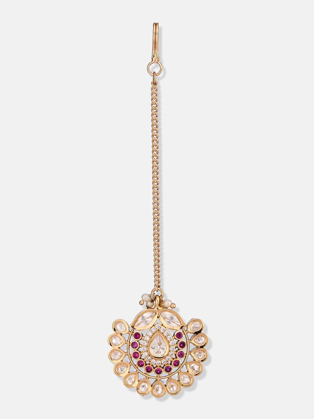ATIBELLE Set of 2 Gold-Plated Stone Studded and Rajasthani Borla Beaded Maang Tikkas
