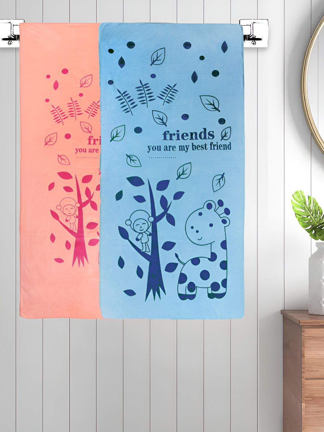 Myntra Elegant Homes Peach-Coloured & Blue 2 Printed Cotton 300 GSM Bath Towel-picture-10