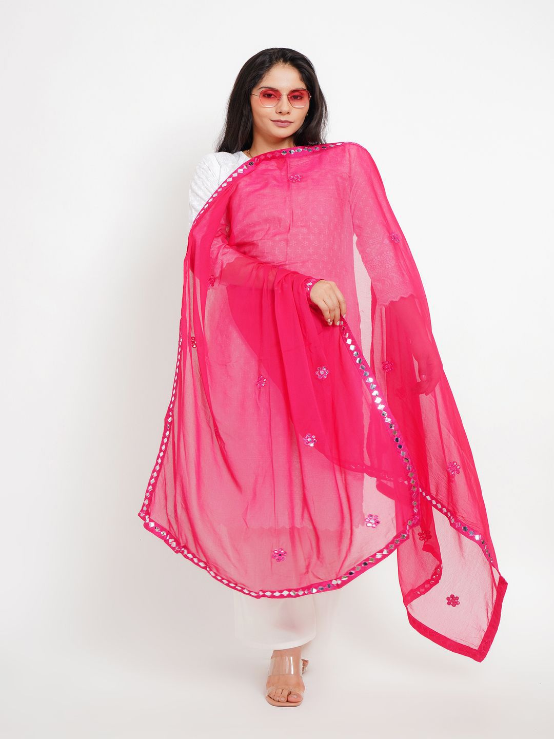 Karthav Fashion Floral Embroidered Mirror Work Chiffon Barfi Dupatta-picture-32