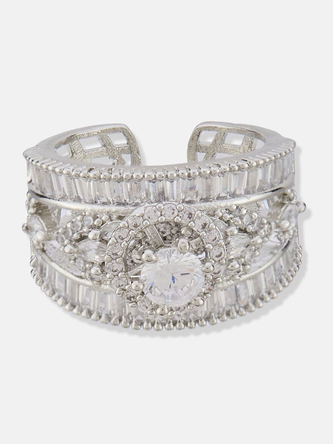 ATIBELLE Set Of 2 Rose Gold Plated CZ Studded Finger Ring