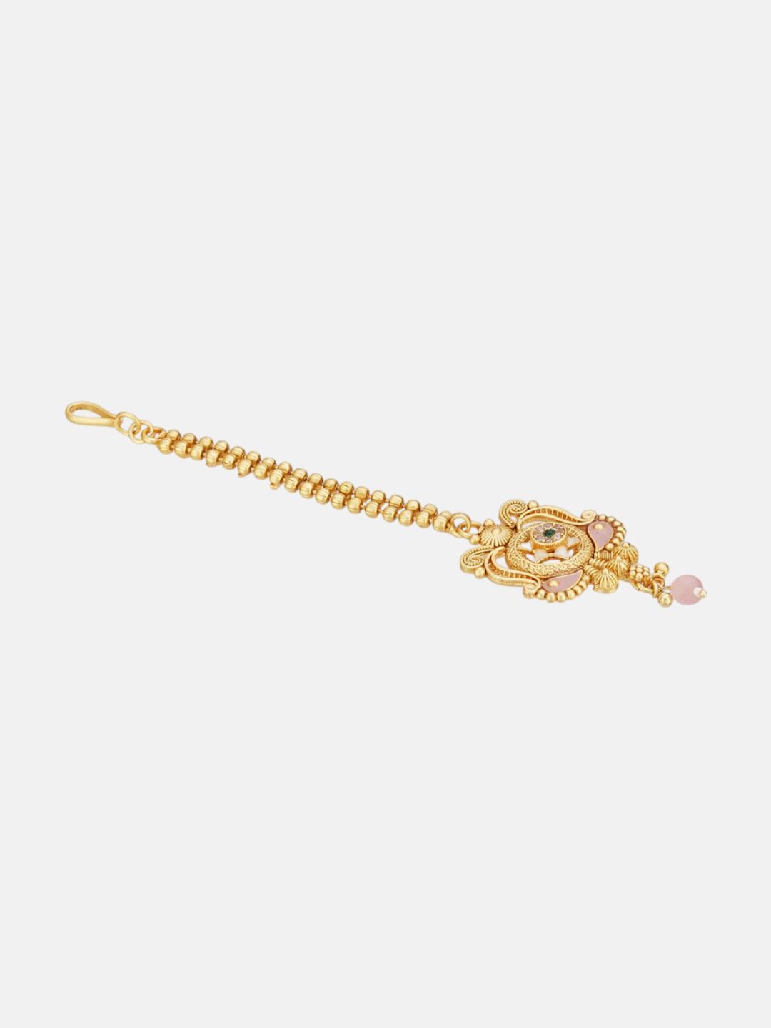 ATIBELLE Set of 2 Gold-Plated Stone Studded and Rajasthani Borla Beaded Maang Tikkas