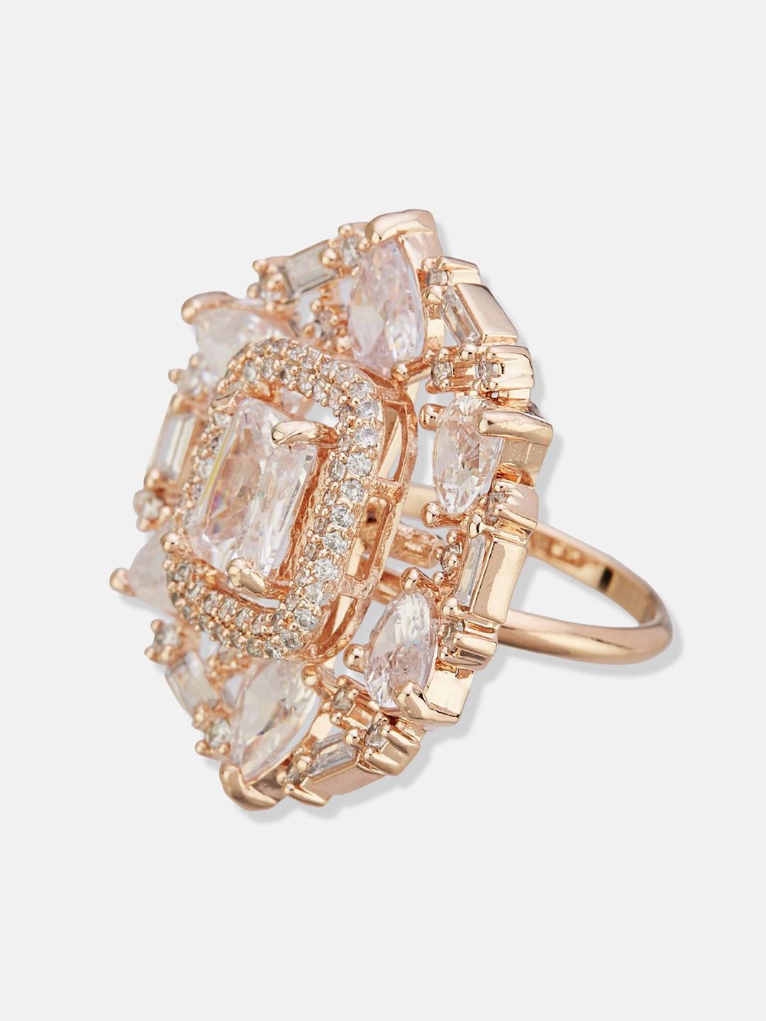 ATIBELLE Set Of 2 Rose Gold Plated CZ Studded Finger Ring