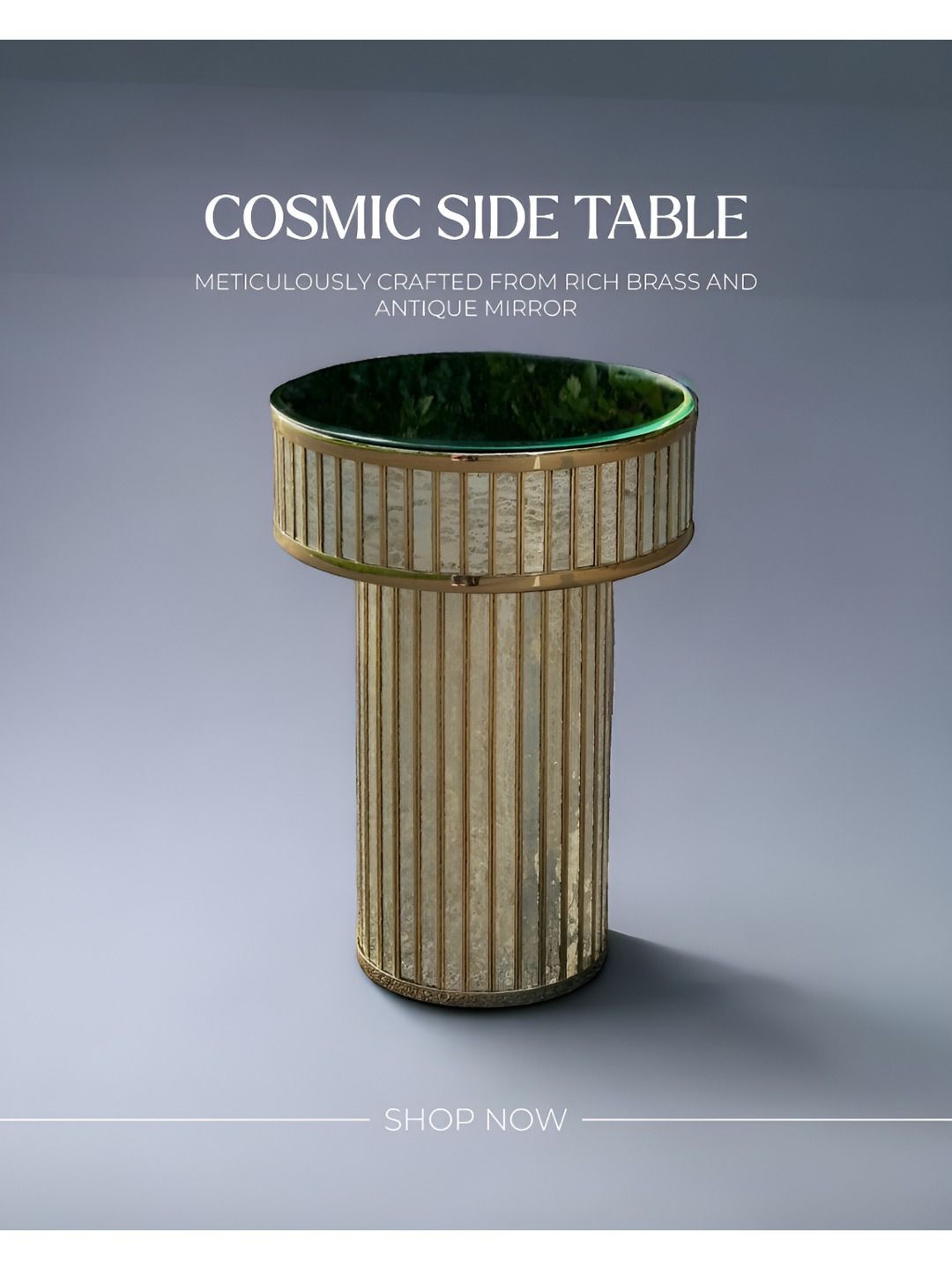 Qdore Home Beige & Transparent Glass & Metal Round Bedside Table