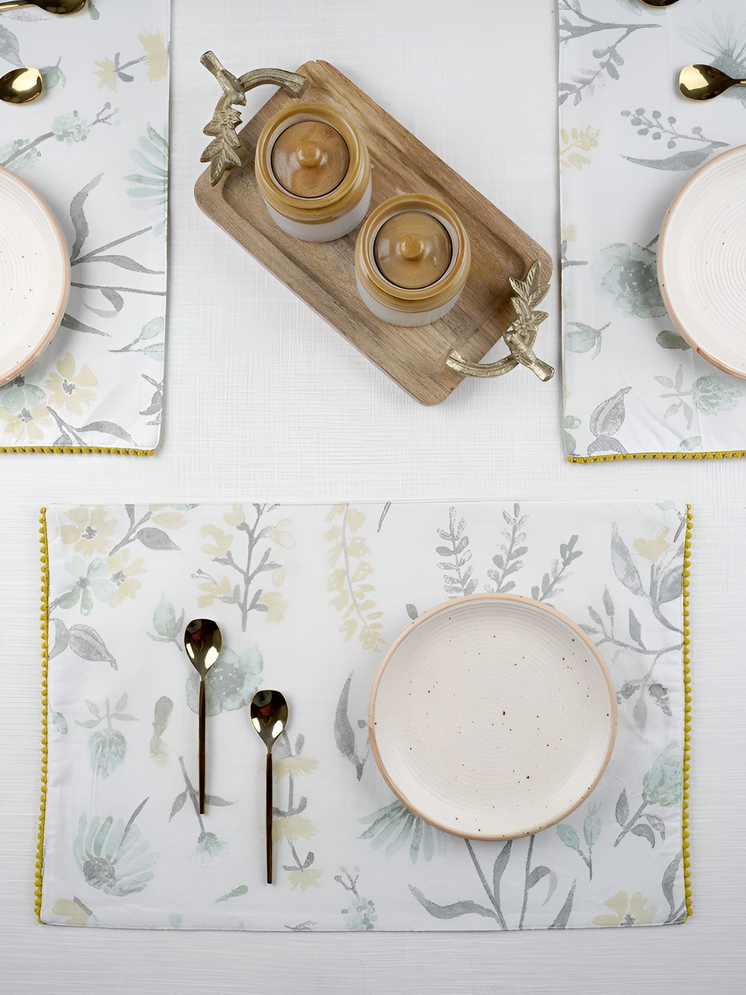 Myntra Elegant Homes 4-Pcs Grey & White Floral Printed Cotton Table Placemats-picture-19