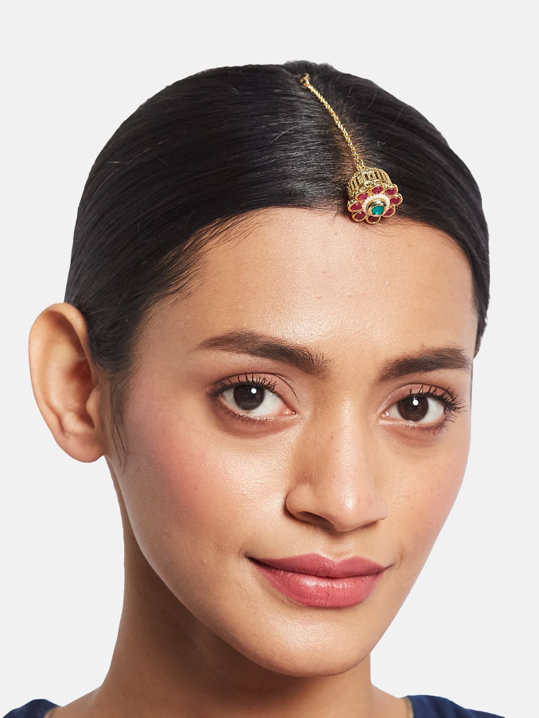ATIBELLE Set of 2 Gold-Plated Stone Studded and Rajasthani Borla Beaded Maang Tikkas