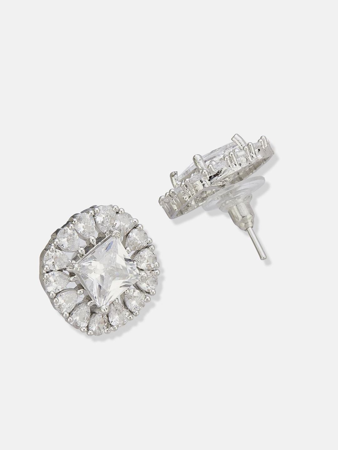 ATIBELLE Set of 2 Silver Plated Contemporary Cubic Zirconia Studded