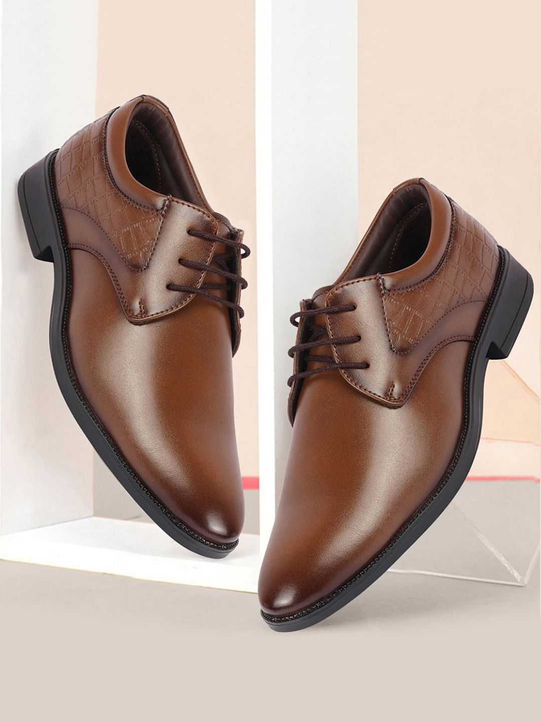FAUSTO Men Textured Embossed Lace Up Formal Derbys-image-39