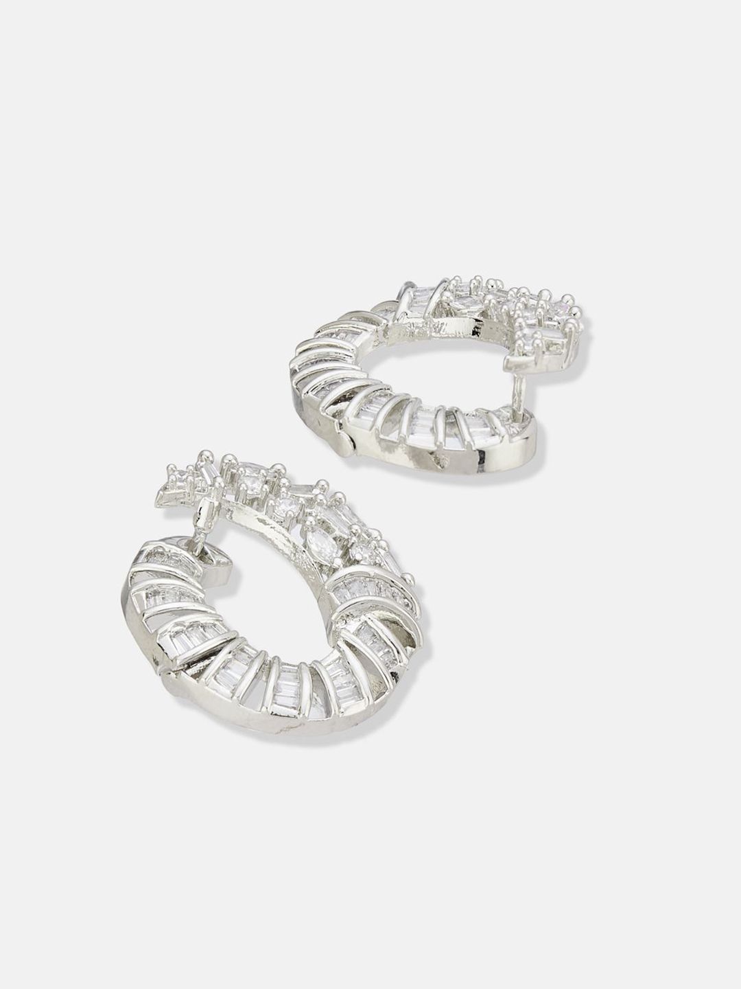 ATIBELLE Set of 2 Silver Plated Contemporary Cubic Zirconia Studded
